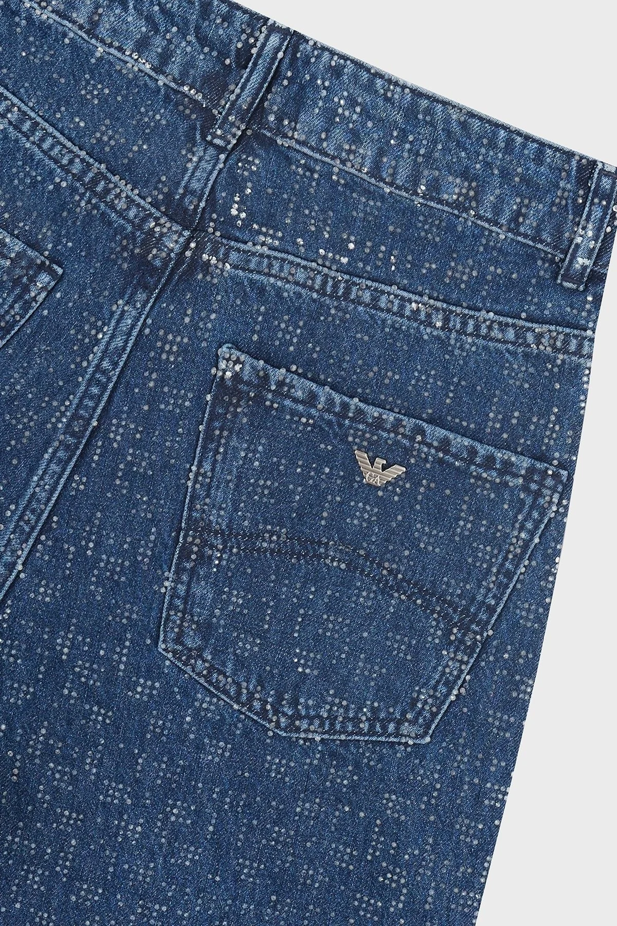 Emporio Armani Taşlı Regular Fit Yüksek Bel Geniş Paça Jeans Bayan Kot Pantolon EW001119 AF13298 MB001 LACİVERT - 11