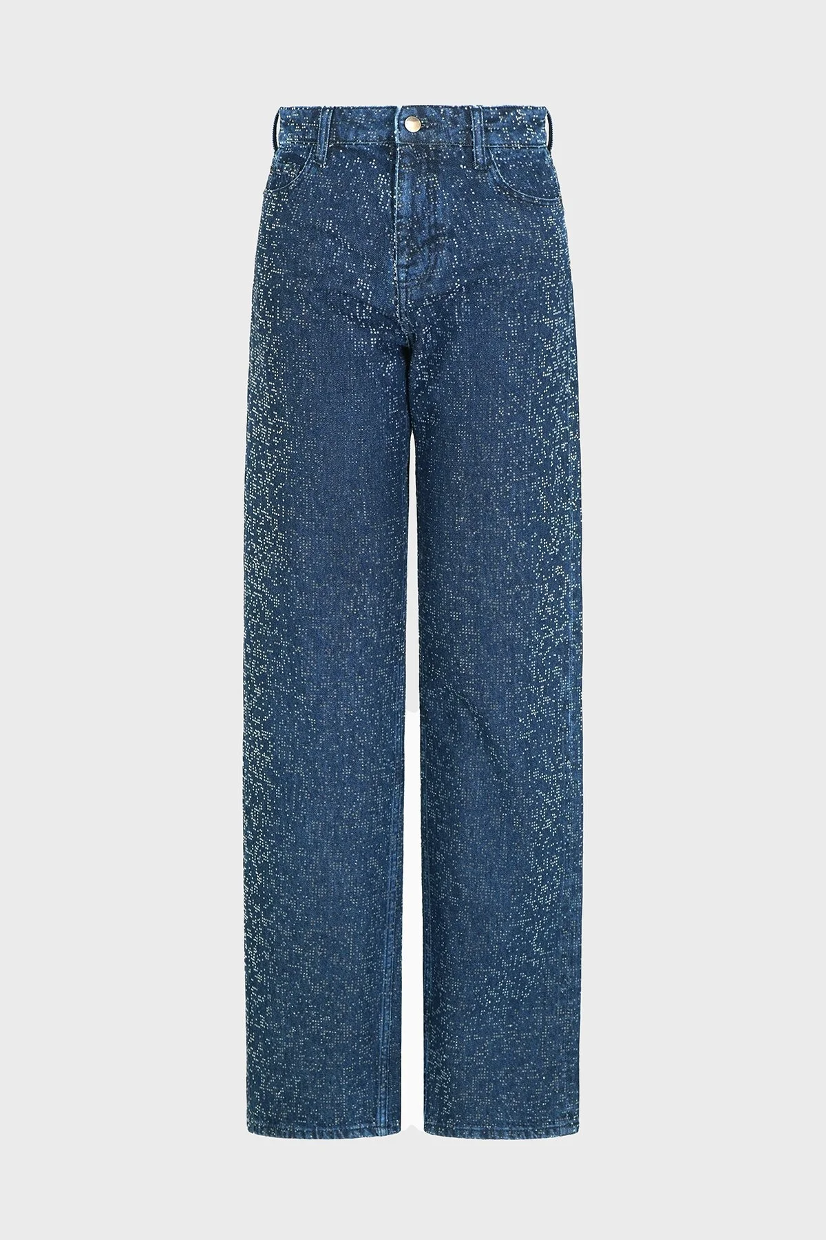 Emporio Armani Taşlı Regular Fit Yüksek Bel Geniş Paça Jeans Bayan Kot Pantolon EW001119 AF13298 MB001 LACİVERT - 12