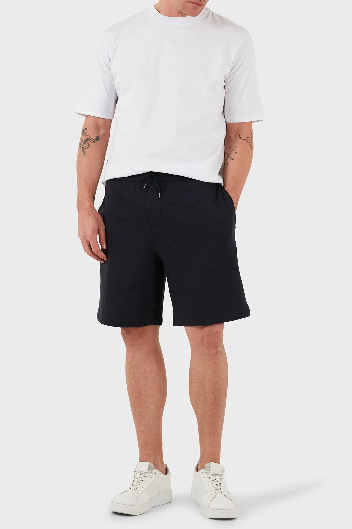 Emporio Armani Tümü Logolu Regular Fit Bermuda Erkek Short EM001403 AF10013 FB234 LACİVERT - 8
