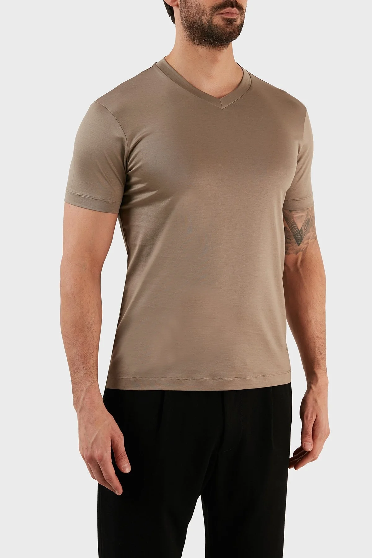 Emporio Armani V Yaka Regular Fit Erkek T Shirt 8N1TE7 1JUVZ 0137 BEJ - 6