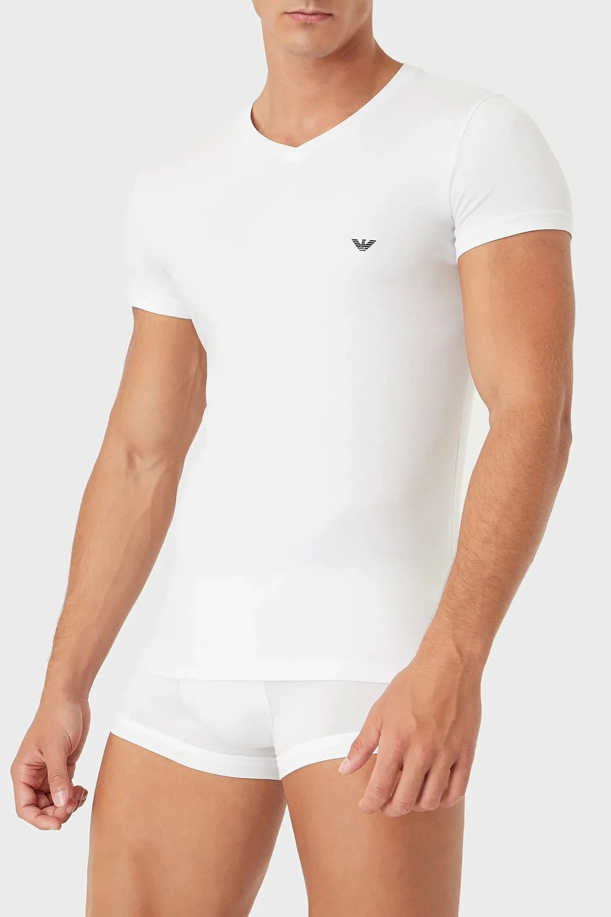 Emporio Armani Pamuklu Slim Fit V Yaka Erkek T Shirt 110810 CC729 00010 BEYAZ - 1