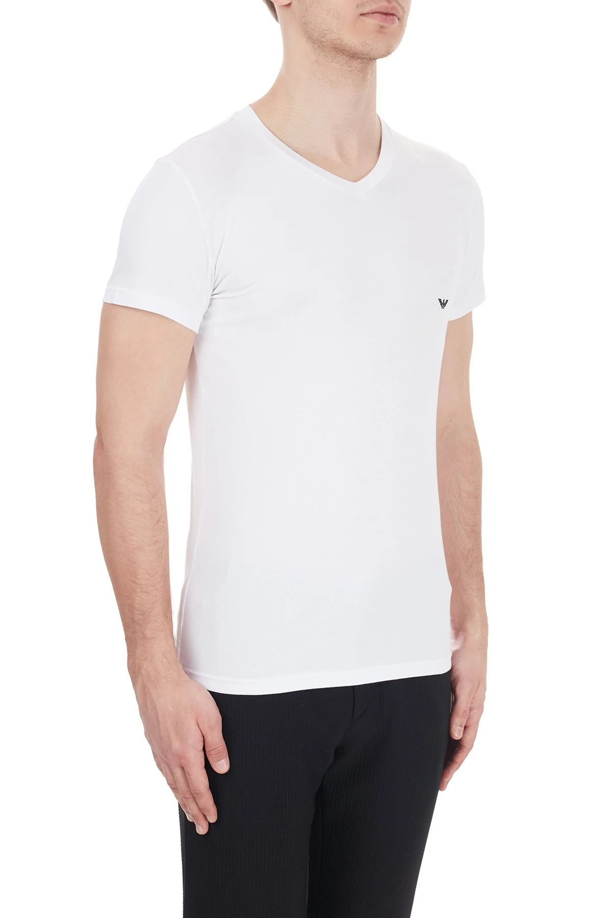 Emporio Armani Pamuklu Slim Fit V Yaka Erkek T Shirt 110810 CC729 00010 BEYAZ - 4