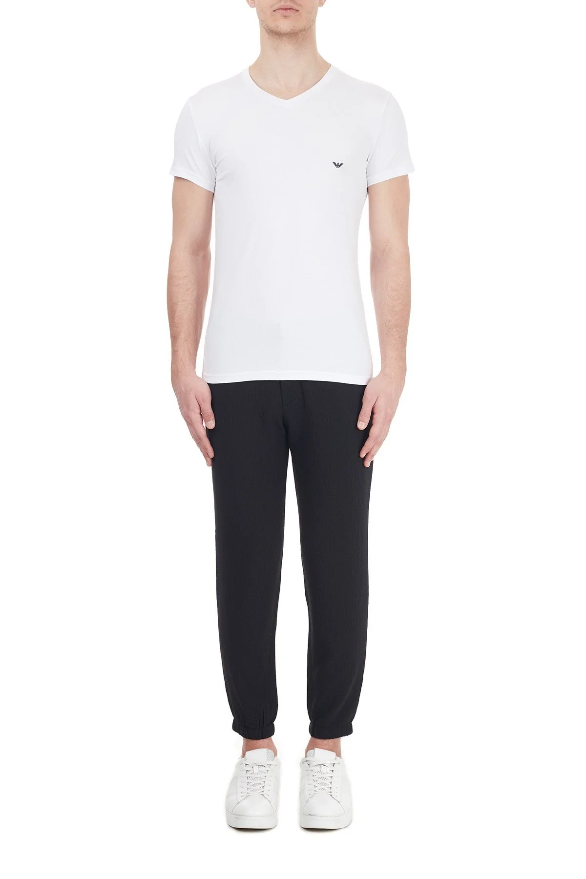 Emporio Armani Pamuklu Slim Fit V Yaka Erkek T Shirt 110810 CC729 00010 BEYAZ - 5