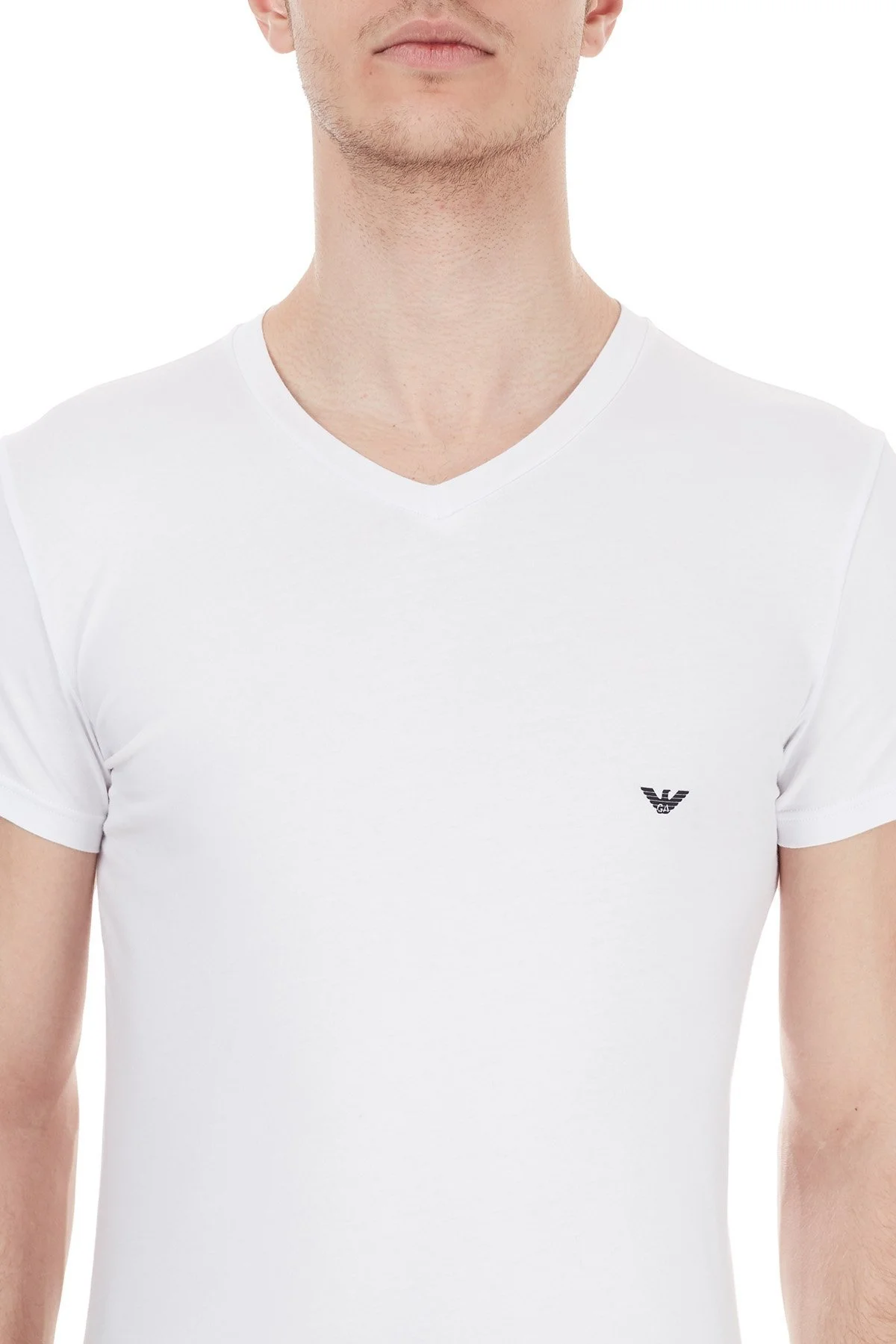 Emporio Armani Pamuklu Slim Fit V Yaka Erkek T Shirt 110810 CC729 00010 BEYAZ - 6