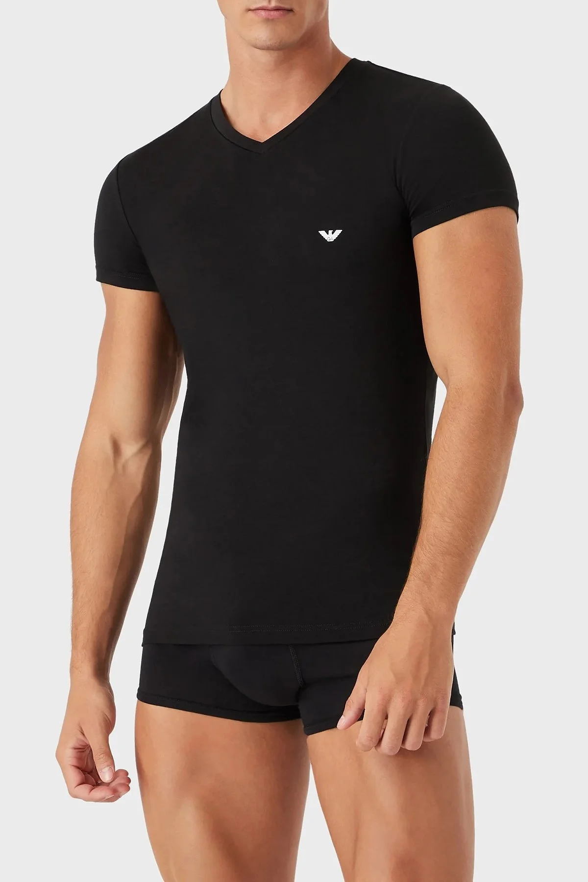 Emporio Armani Pamuklu Slim Fit V Yaka Erkek T Shirt 110810 CC729 00020 SİYAH - 1