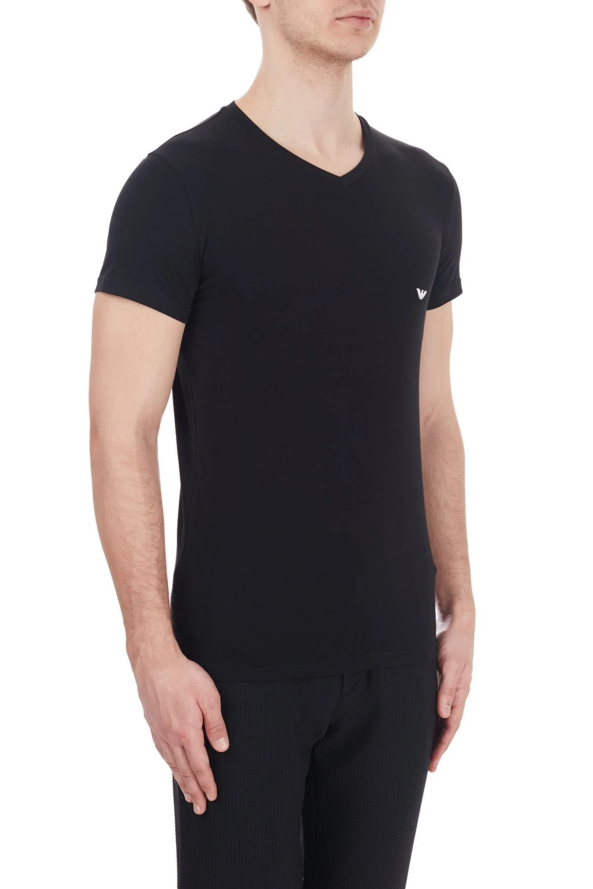 Emporio Armani Pamuklu Slim Fit V Yaka Erkek T Shirt 110810 CC729 00020 SİYAH - 4