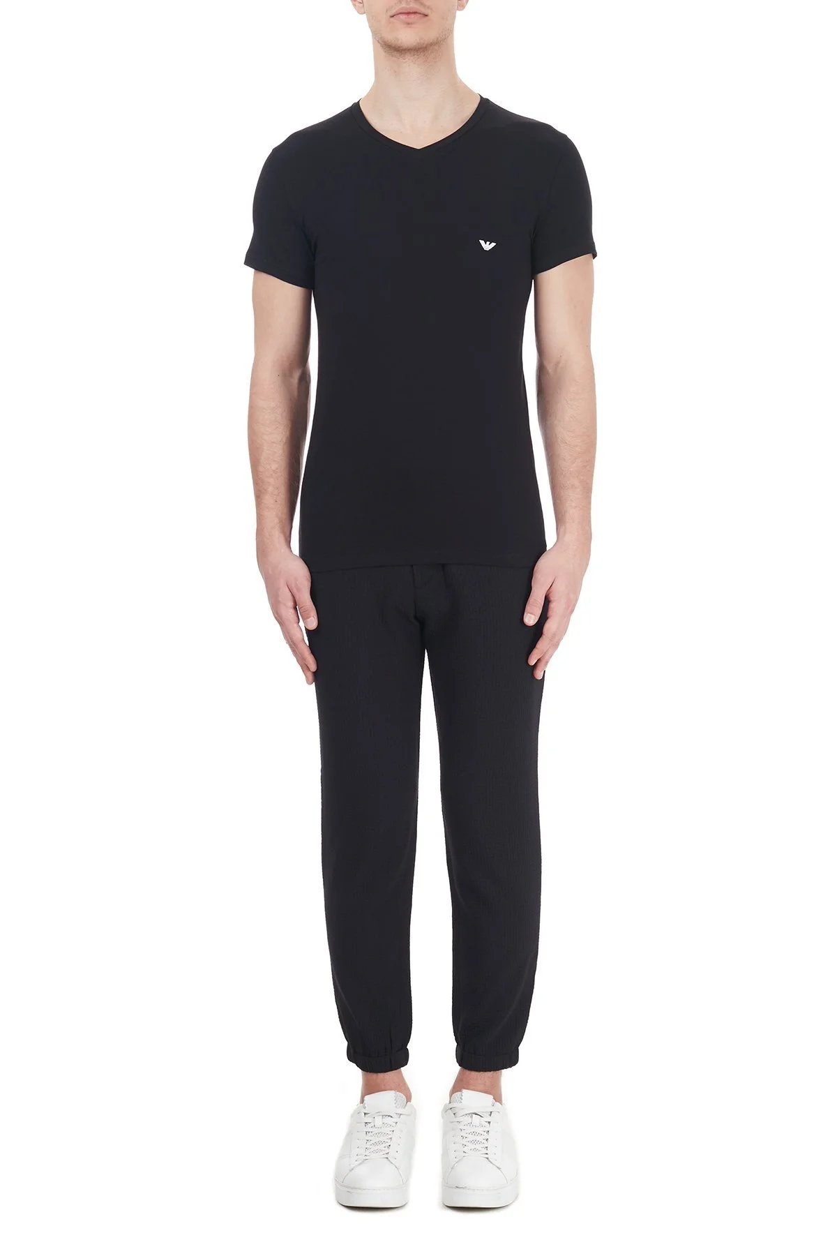 Emporio Armani Pamuklu Slim Fit V Yaka Erkek T Shirt 110810 CC729 00020 SİYAH - 5