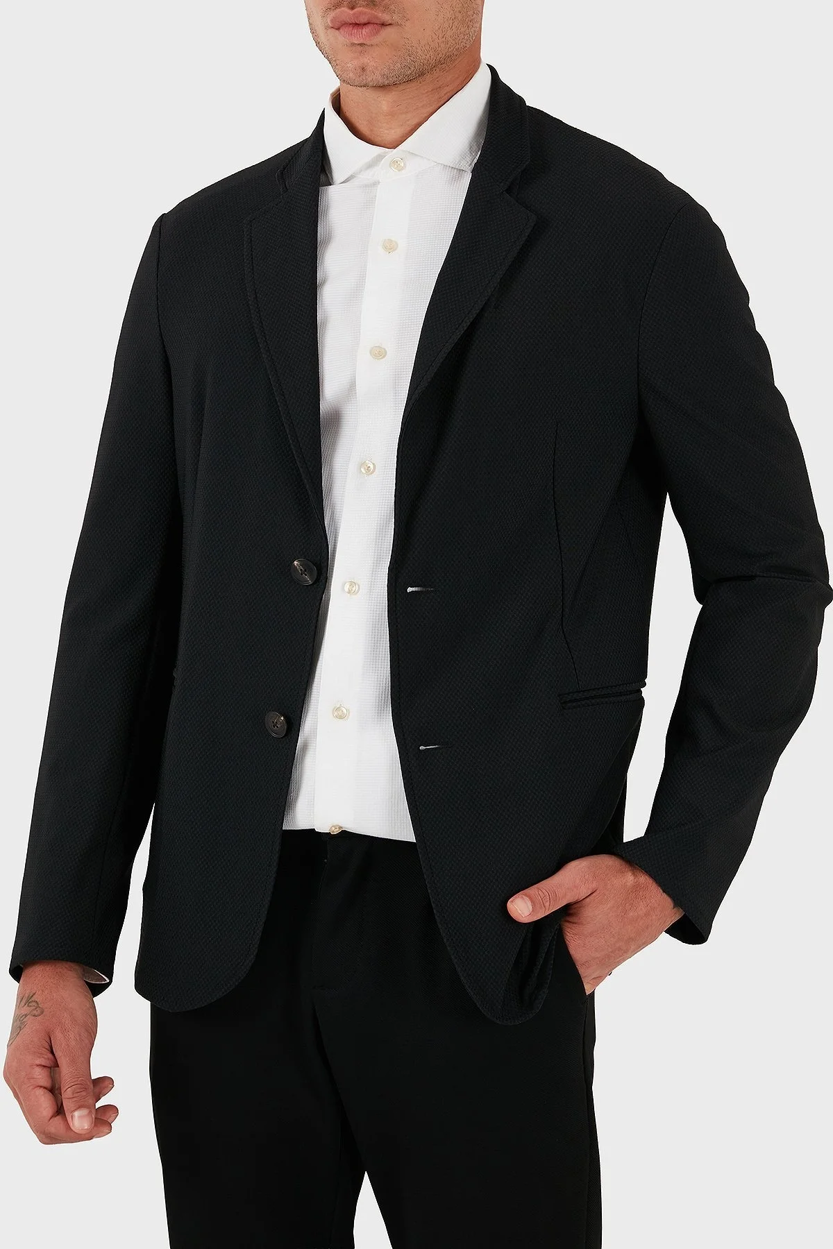 Emporio Armani Yırtmaçlı Slim Fit Mono Yaka Mikro Dokuma Erkek Ceket EM000142 TE11109 UC001 SİYAH - 11