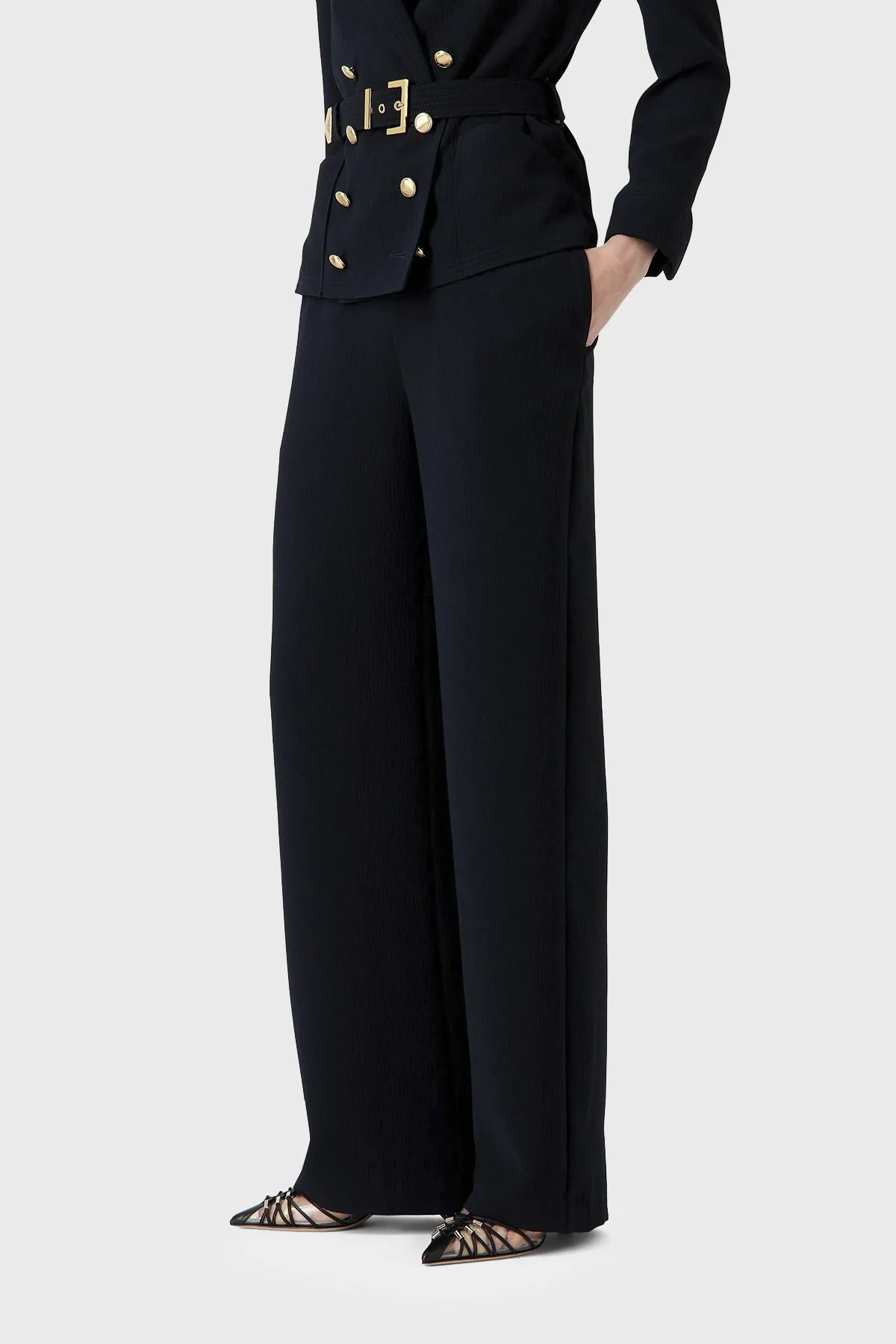Emporio Armani Yüksek Bel Regular Fit Geniş Paça Bayan Pantolon E3NP1D F9909 927 SİYAH - 2