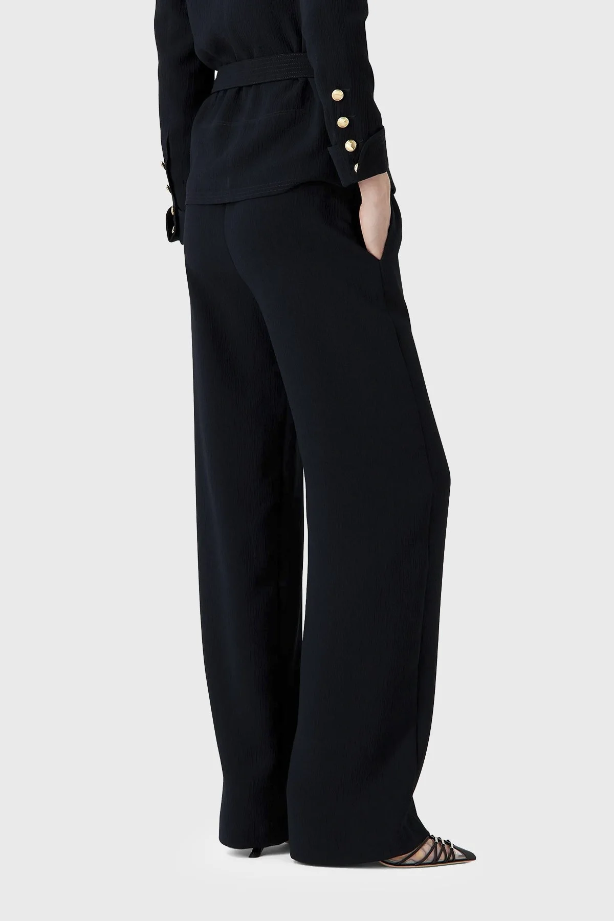 Emporio Armani Yüksek Bel Regular Fit Geniş Paça Bayan Pantolon E3NP1D F9909 927 SİYAH - 3
