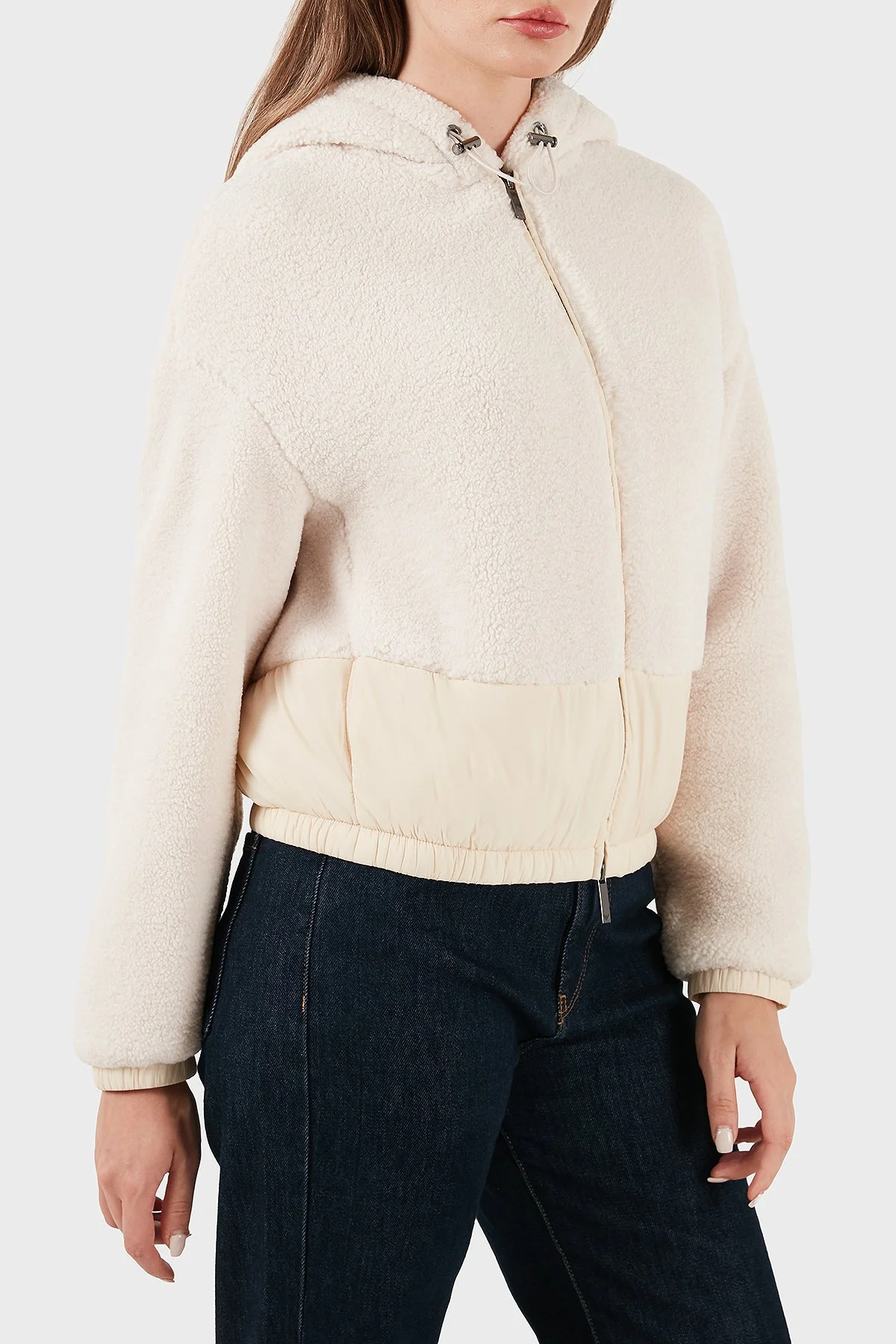 Emporio Armani Yumuşak Dokulu Regular Fit Kapüşonlu Kadın Mont EW001371 AF16465 U1144 EKRU - 5