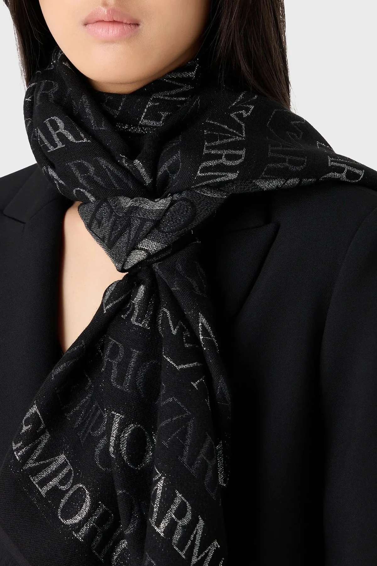 Emporio Armani Yün Karışımlı 74 x 180 cm Unisex Şal 635271 3F309 00020 SİYAH - 3