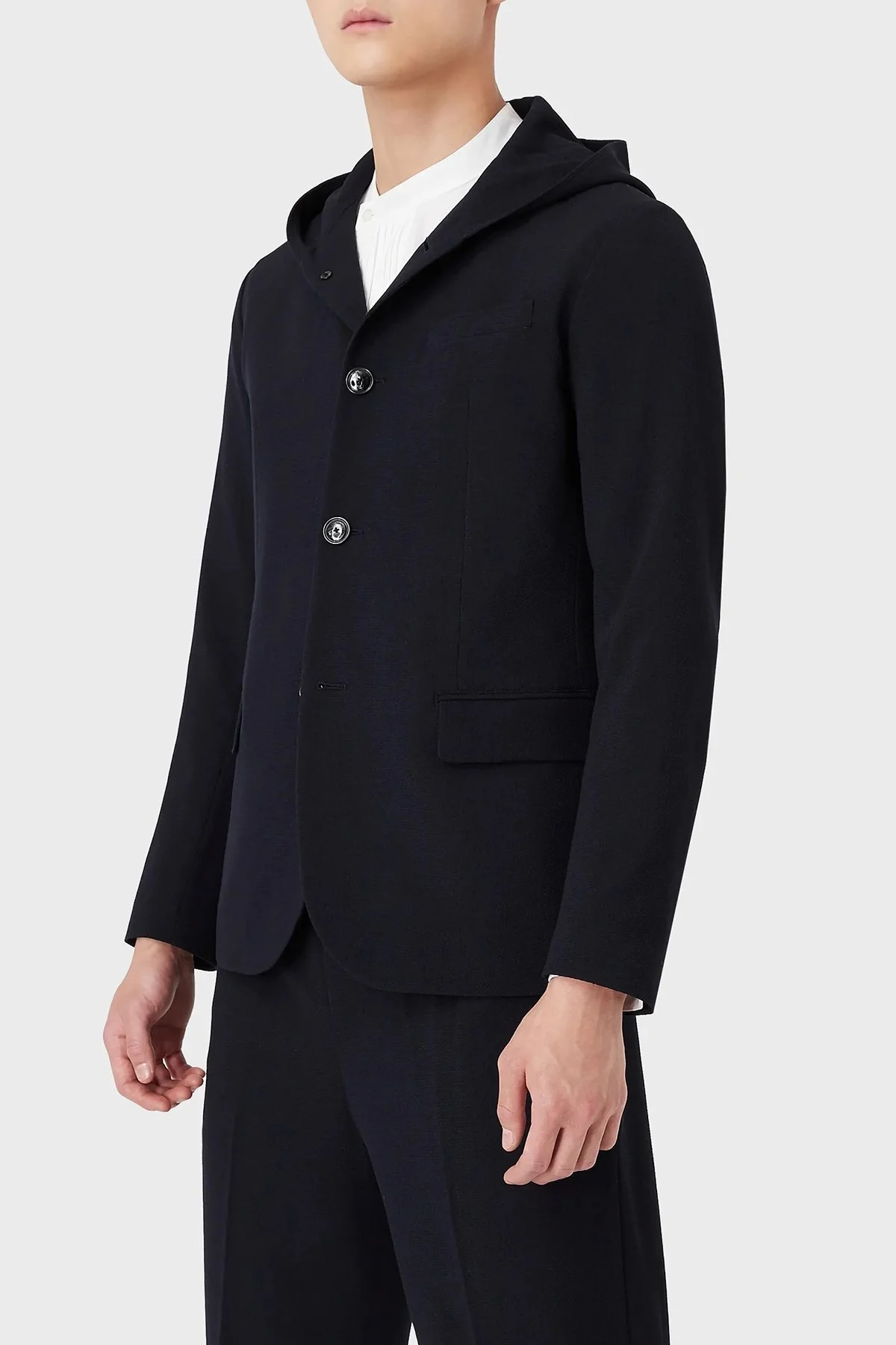 Emporio Armani Yün Karışımlı Kapüşonlu Slim Fit Erkek Ceket 6K1GN6 1NQCZ 0920 LACİVERT - 1