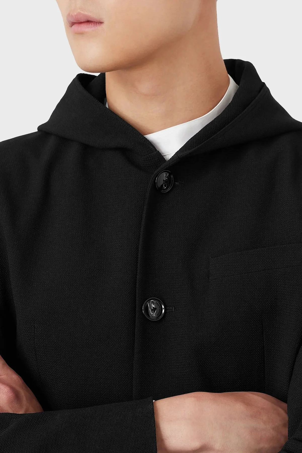 Emporio Armani Yün Karışımlı Kapüşonlu Slim Fit Erkek Ceket 6K1GN6 1NQCZ 0999 SİYAH - 3