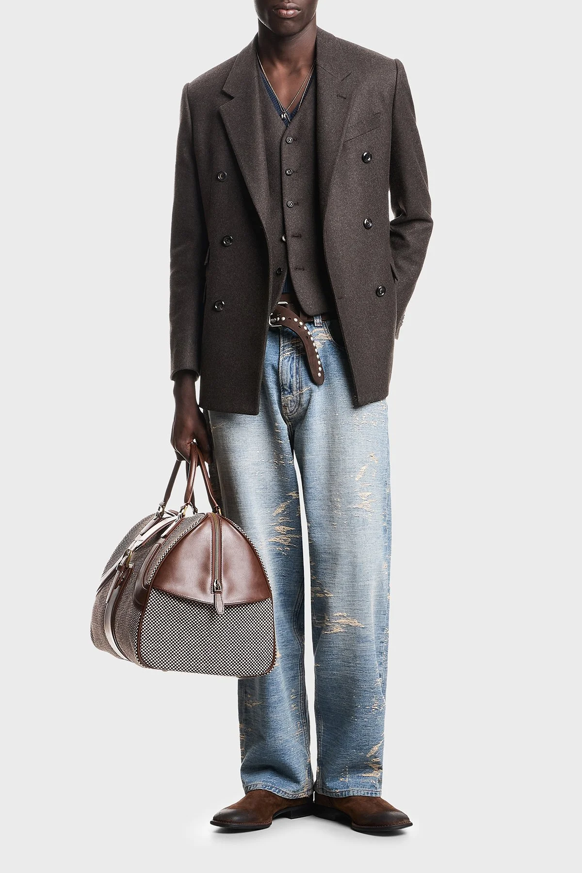 Emporio Armani Yün Karışımlı Kruvaze Blazer Erkek Ceket EM007439 TE23205 O6005 Koyu kahve - 1