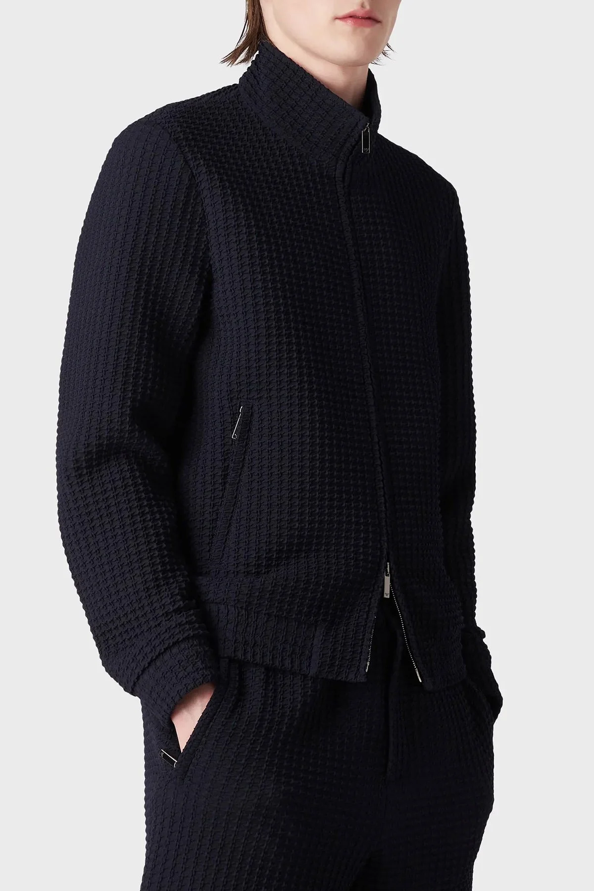 Emporio Armani Yün Karışımlı Regular Fit Astarsız Dik Yaka Erkek Mont D41R29 D1017 922 LACİVERT - 1