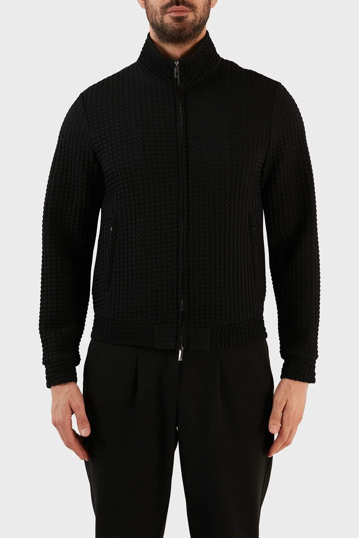 Emporio Armani Yün Karışımlı Regular Fit Astarsız Dik Yaka Erkek Mont D41R29 D1017 999 SİYAH - 1