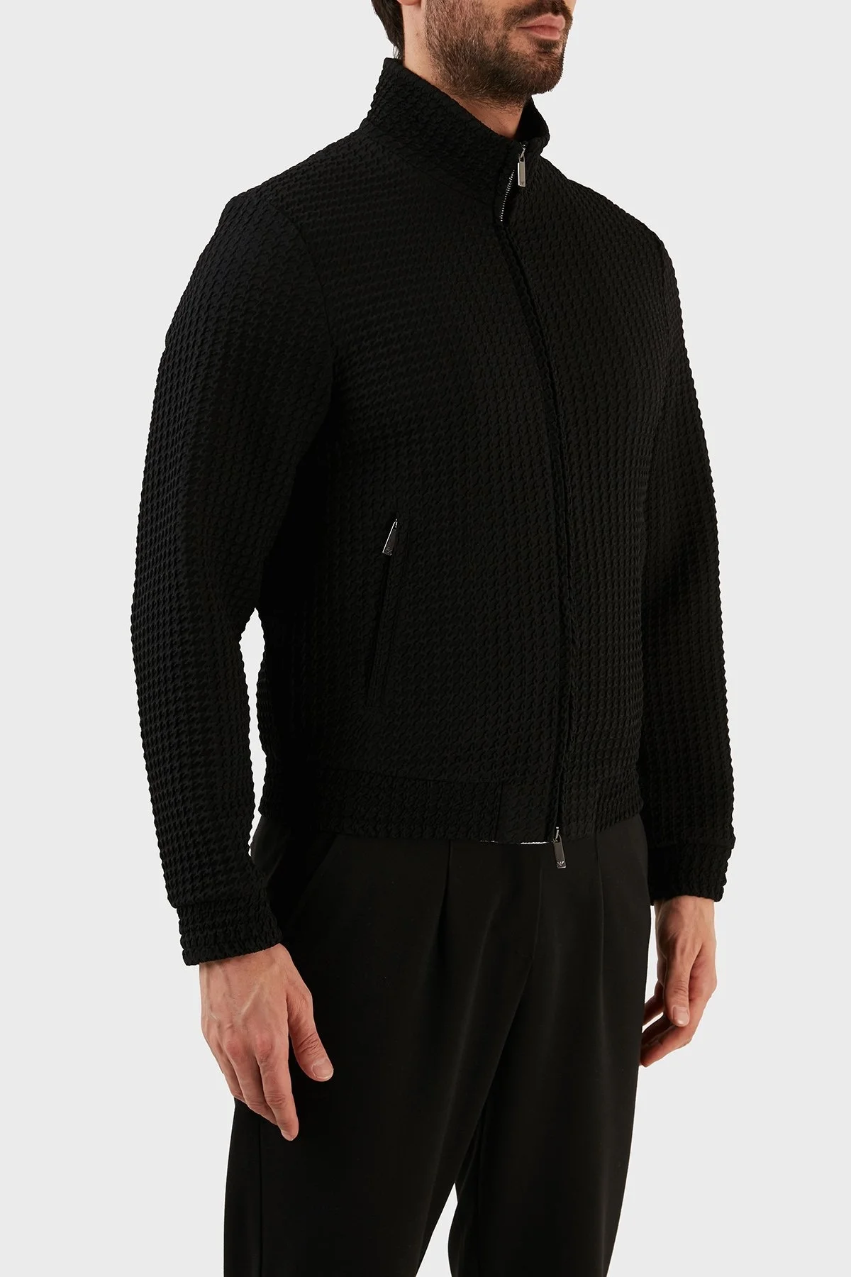 Emporio Armani Yün Karışımlı Regular Fit Astarsız Dik Yaka Erkek Mont D41R29 D1017 999 SİYAH - 3