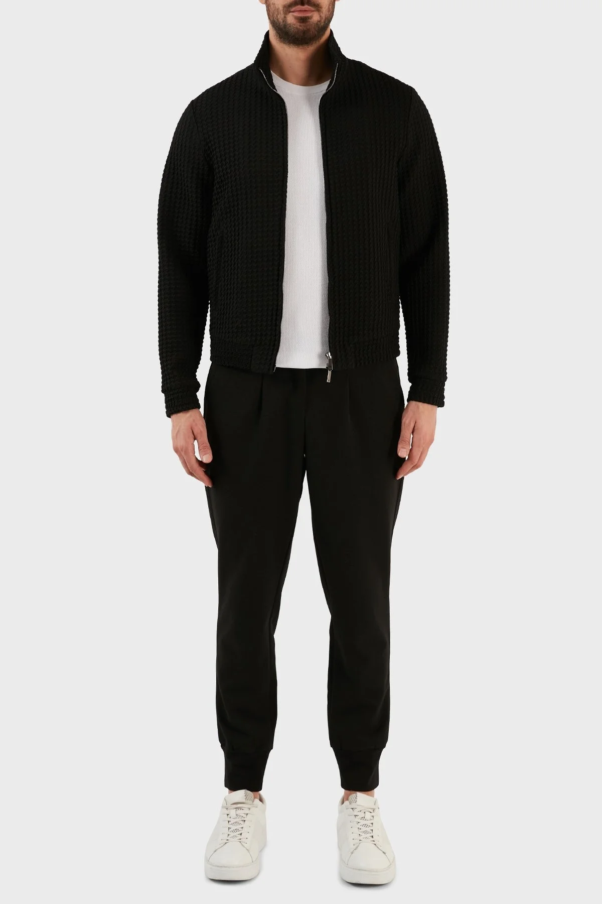 Emporio Armani Yün Karışımlı Regular Fit Astarsız Dik Yaka Erkek Mont D41R29 D1017 999 SİYAH - 4