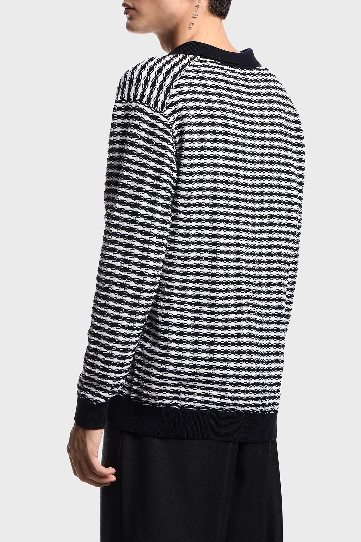 Emporio Armani Yün Karışımlı Regular Fit Düğmeli Polo Yaka Erkek Kazak EM003518 AF19833 F0015 BEYAZ-LACİVERT - 3