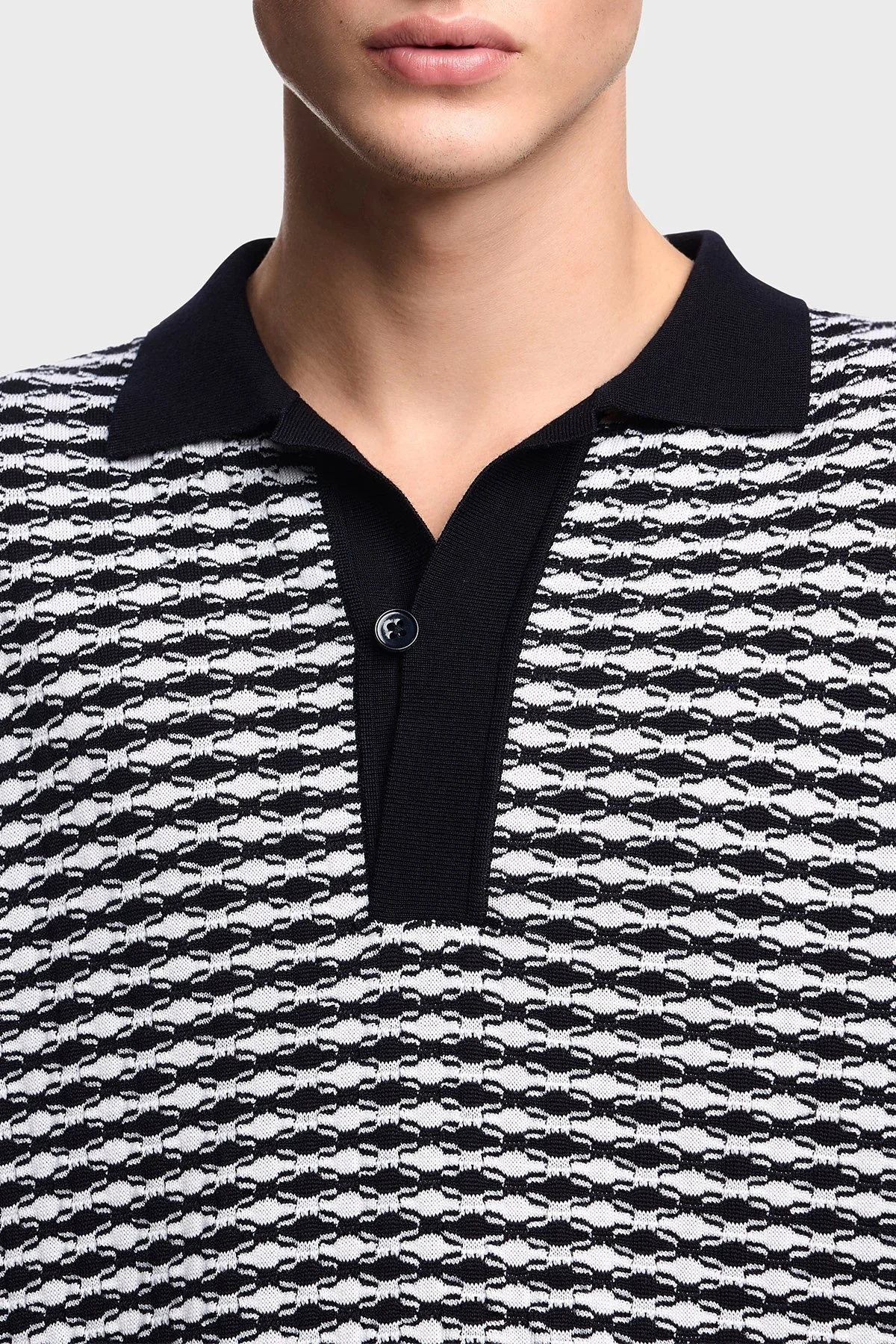 Emporio Armani Yün Karışımlı Regular Fit Düğmeli Polo Yaka Erkek Kazak EM003518 AF19833 F0015 BEYAZ-LACİVERT - 4