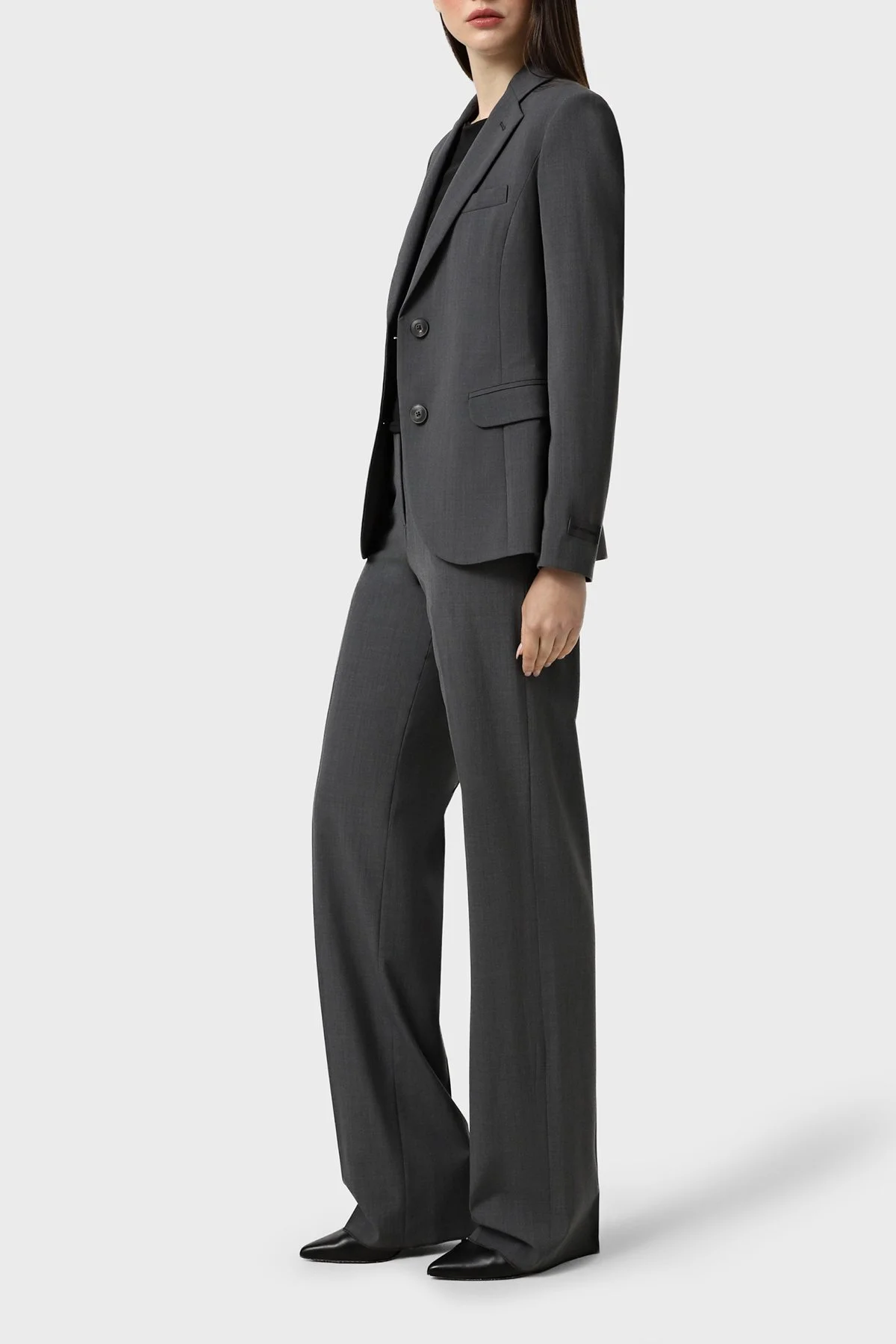 Emporio Armani Yün Karışımlı Regular Fit Kruvaze Yaka Blazer Bayan Ceket EW002137 TE15608 O8002 AÇIK GRİ MELANJ - 2