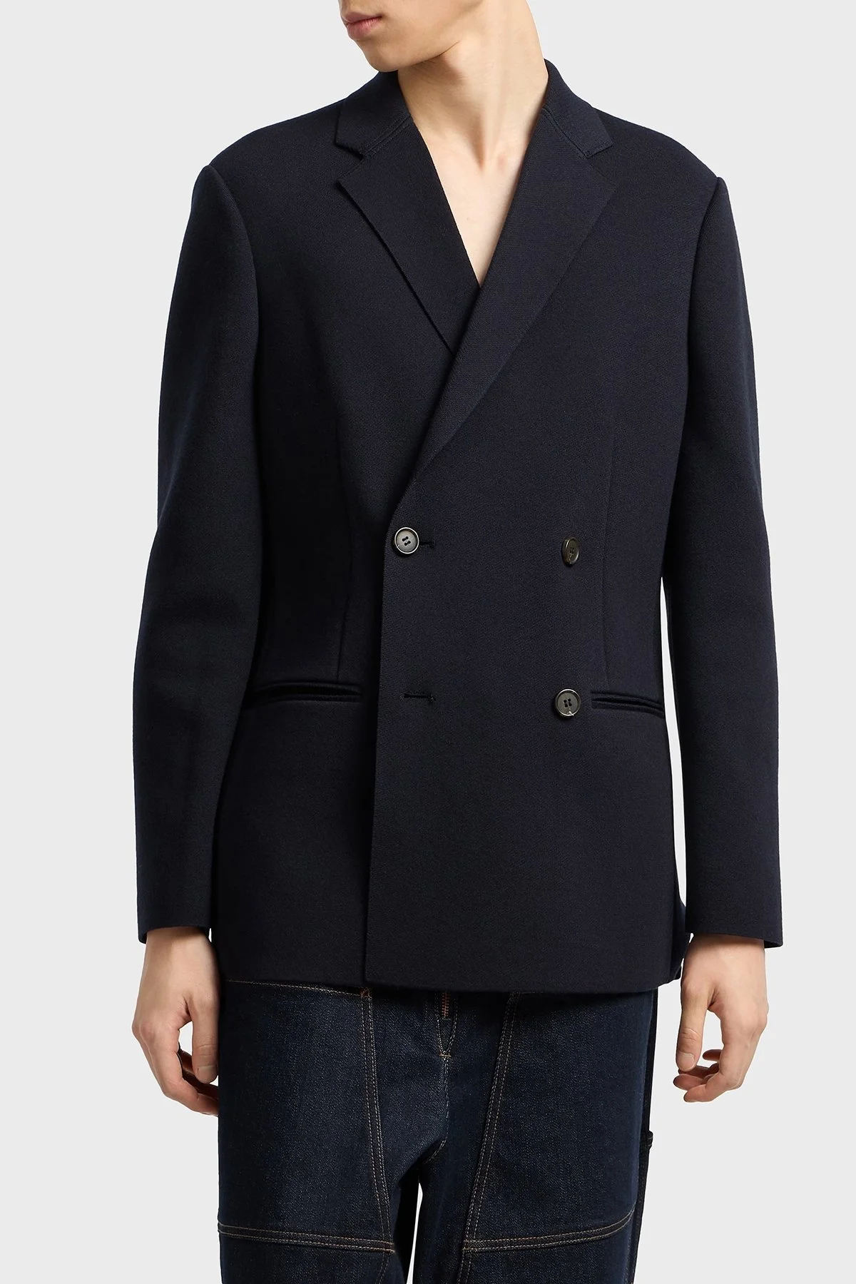 Emporio Armani Yün Karışımlı Regular Fit Kruvaze Yaka Blazer Erkek Ceket EM002428 AF19441 UB118 LACİVERT - 1