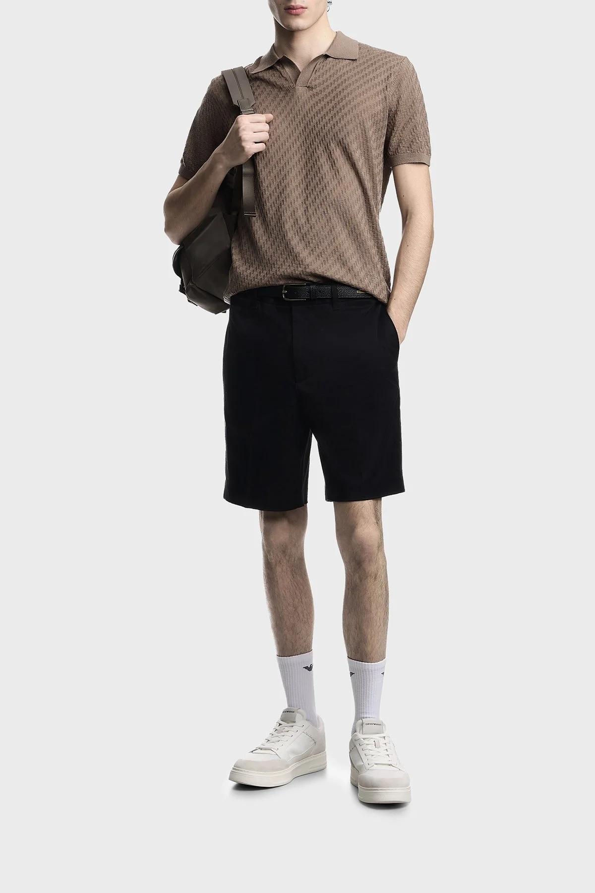 Emporio Armani Yün Karışımlı Regular Fit Polo Yaka Kısa Kollu Erkek Kazak EM004307 AF24573 U6285 VİZON - 2