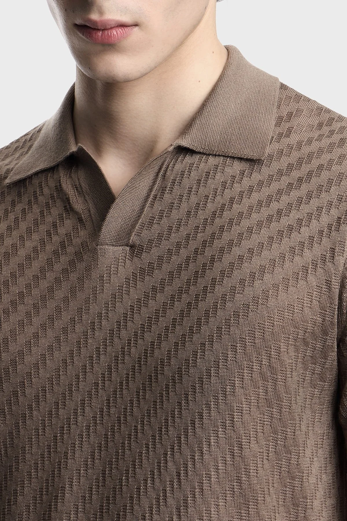 Emporio Armani Yün Karışımlı Regular Fit Polo Yaka Kısa Kollu Erkek Kazak EM004307 AF24573 U6285 VİZON - 4