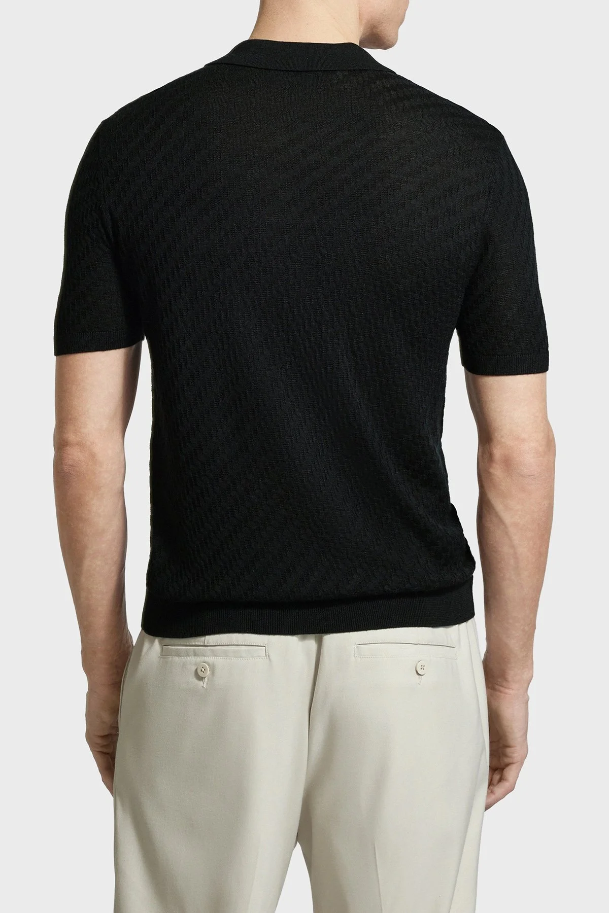 Emporio Armani Yün Karışımlı Regular Fit Polo Yaka Kısa Kollu Erkek Kazak EM004307 AF24573 UC001 SİYAH - 3