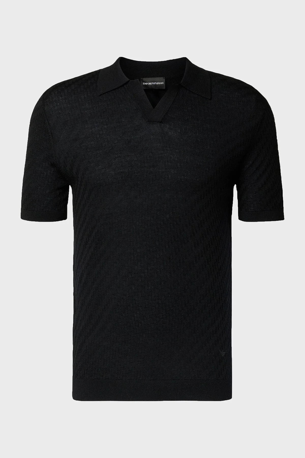 Emporio Armani Yün Karışımlı Regular Fit Polo Yaka Kısa Kollu Erkek Kazak EM004307 AF24573 UC001 SİYAH - 5