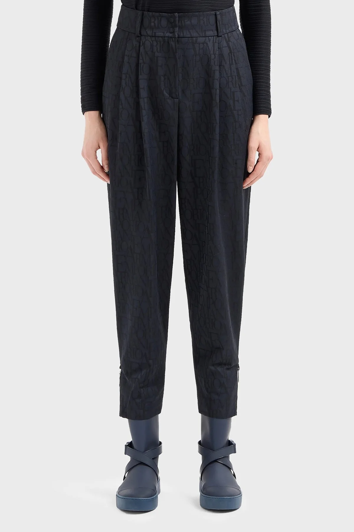 Emporio Armani Yün Karışımlı Regular Fit Yüksek Bel Boru Paça Bayan Pantolon 6D2P62 2NGGZ 0999 SİYAH - 7