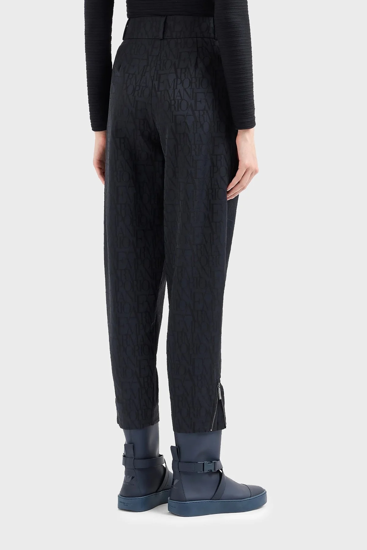 Emporio Armani Yün Karışımlı Regular Fit Yüksek Bel Boru Paça Bayan Pantolon 6D2P62 2NGGZ 0999 SİYAH - 8