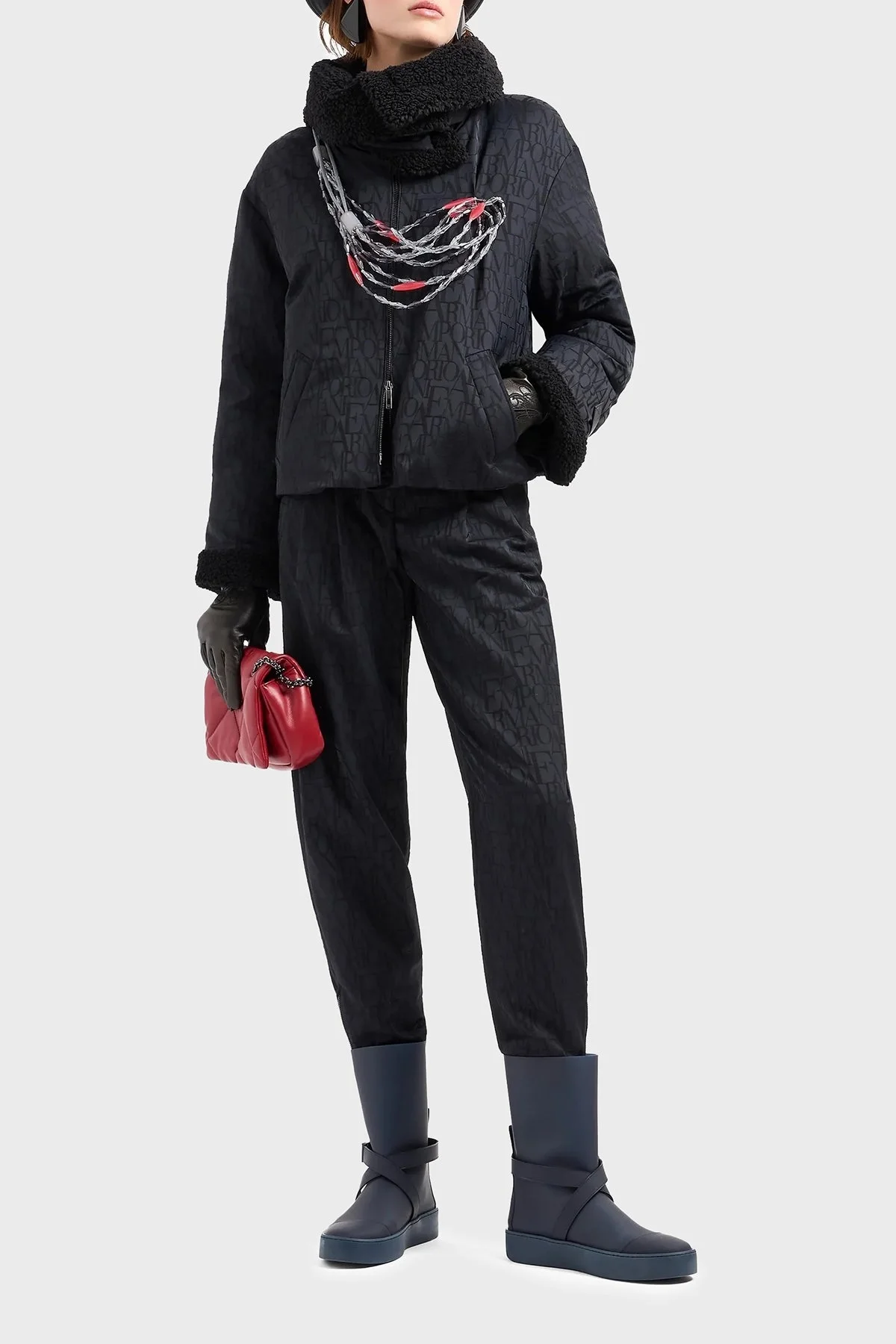 Emporio Armani Yün Karışımlı Regular Fit Yüksek Bel Boru Paça Bayan Pantolon 6D2P62 2NGGZ 0999 SİYAH - 9