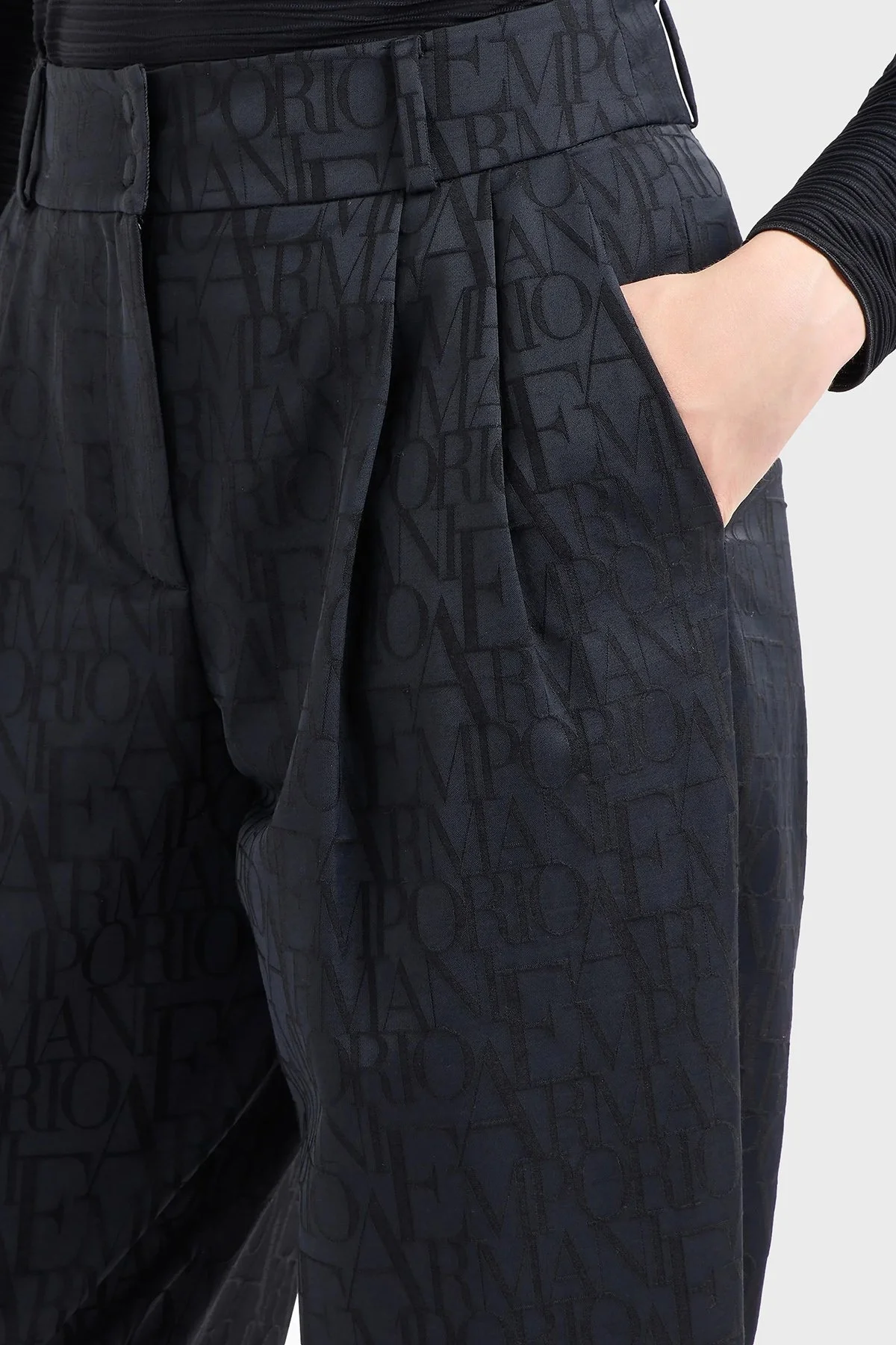 Emporio Armani Yün Karışımlı Regular Fit Yüksek Bel Boru Paça Bayan Pantolon 6D2P62 2NGGZ 0999 SİYAH - 10