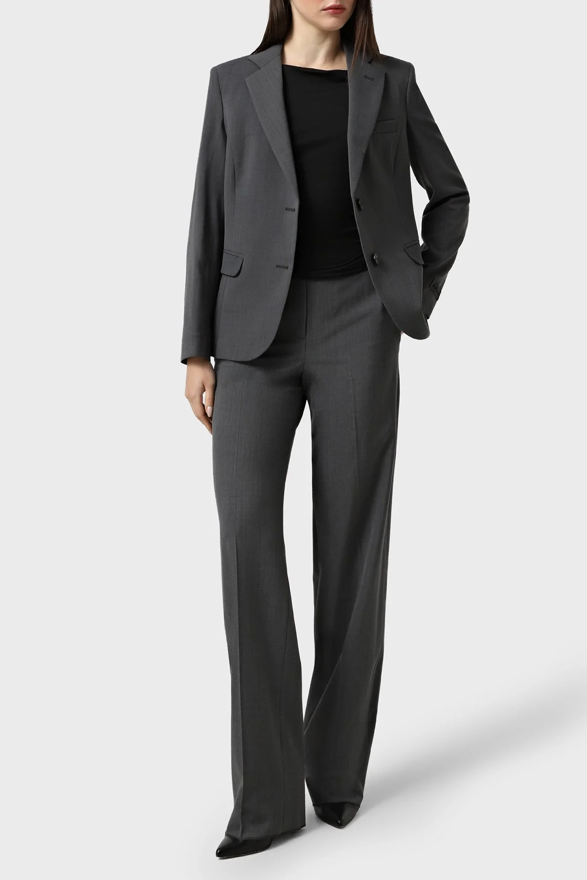 Emporio Armani Yün Karışımlı Regular Fit Yüksek Bel Geniş Paça Pantolon Bayan Ceket EW002046 TE15608 O8002 AÇIK GRİ MELANJ - 2