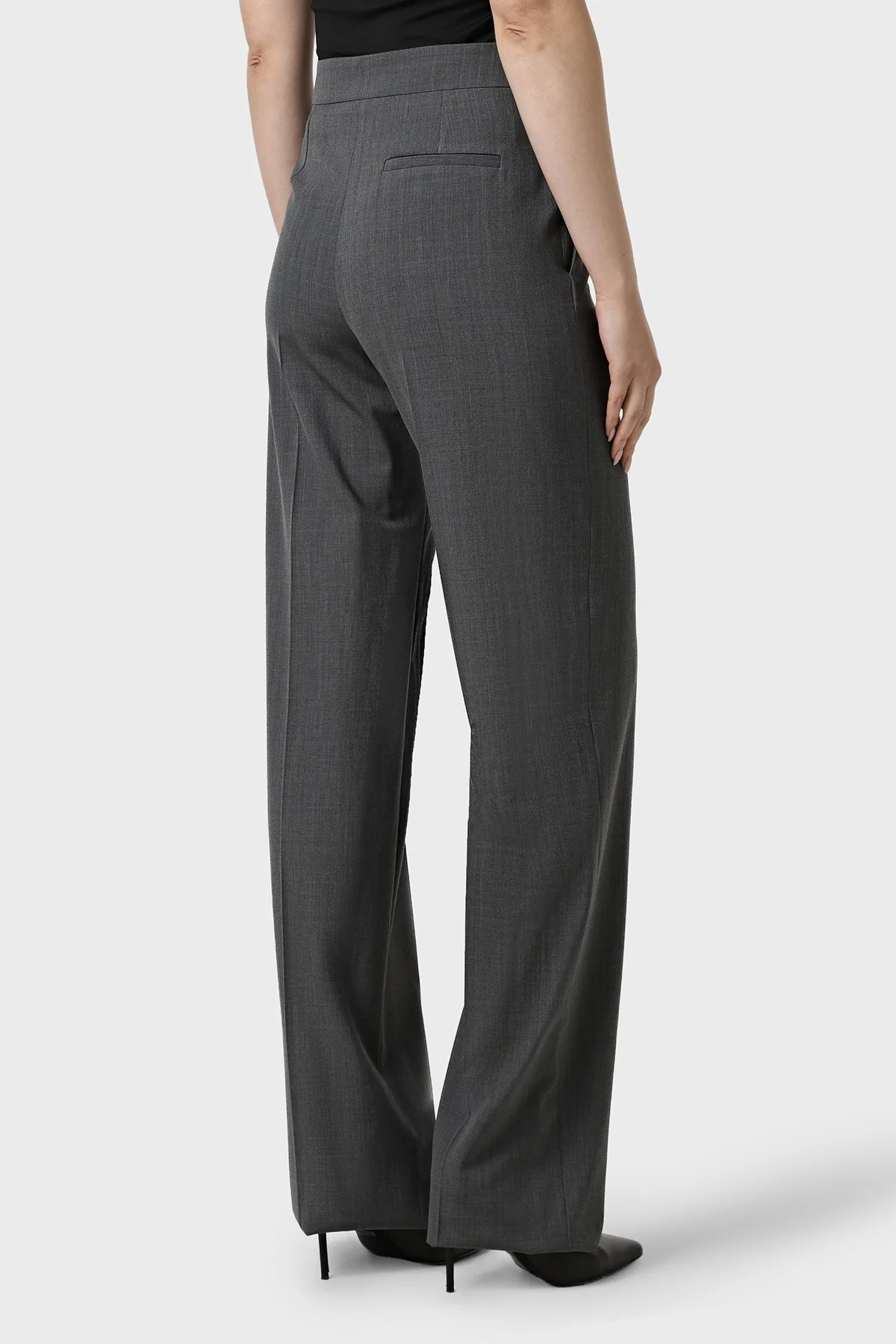 Emporio Armani Yün Karışımlı Regular Fit Yüksek Bel Geniş Paça Pantolon Bayan Ceket EW002046 TE15608 O8002 AÇIK GRİ MELANJ - 3