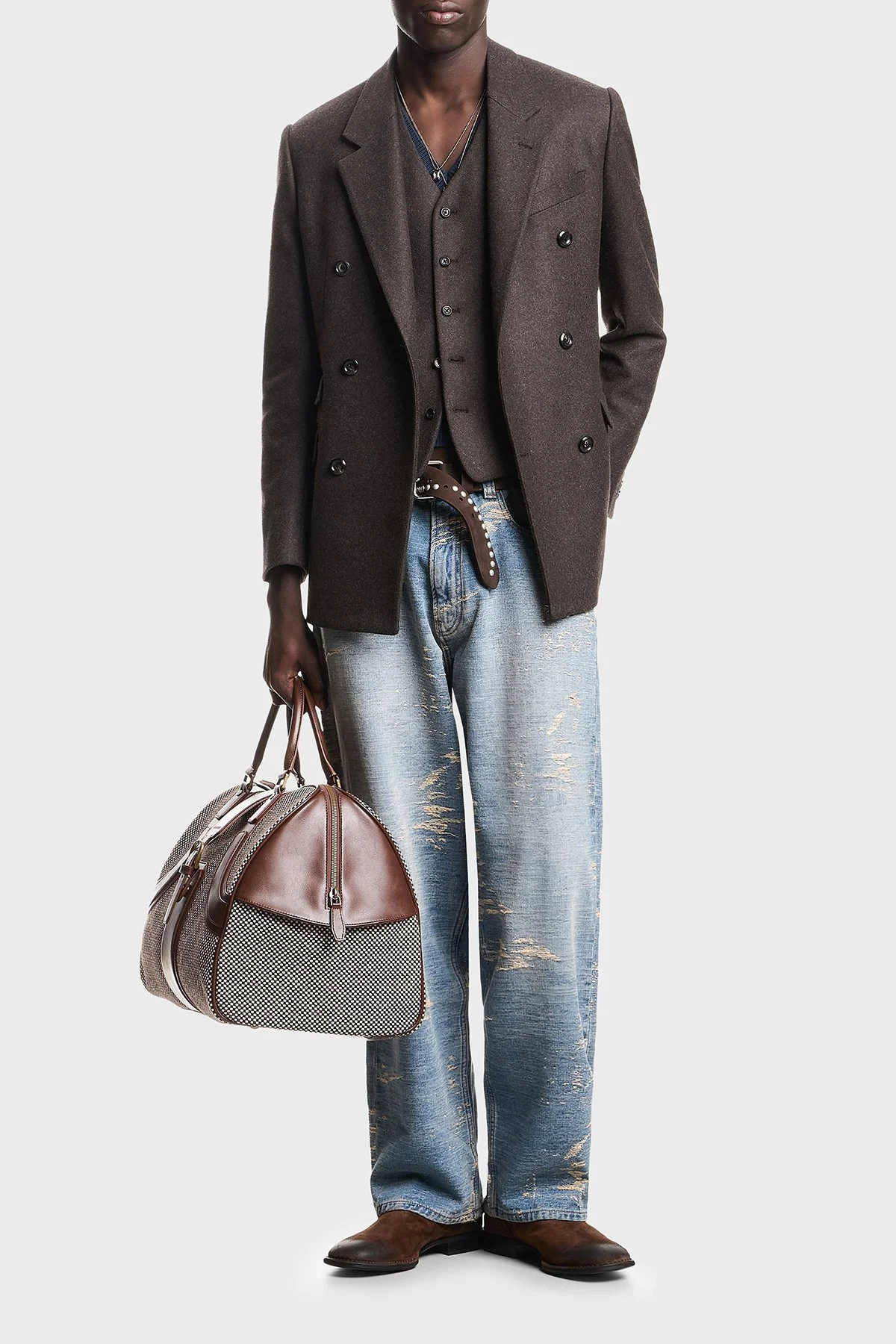 Emporio Armani Yün Karışımlı V Yaka Astarlı Erkek Yelek EM007438 TE23205 O6005 Koyu kahve - 1