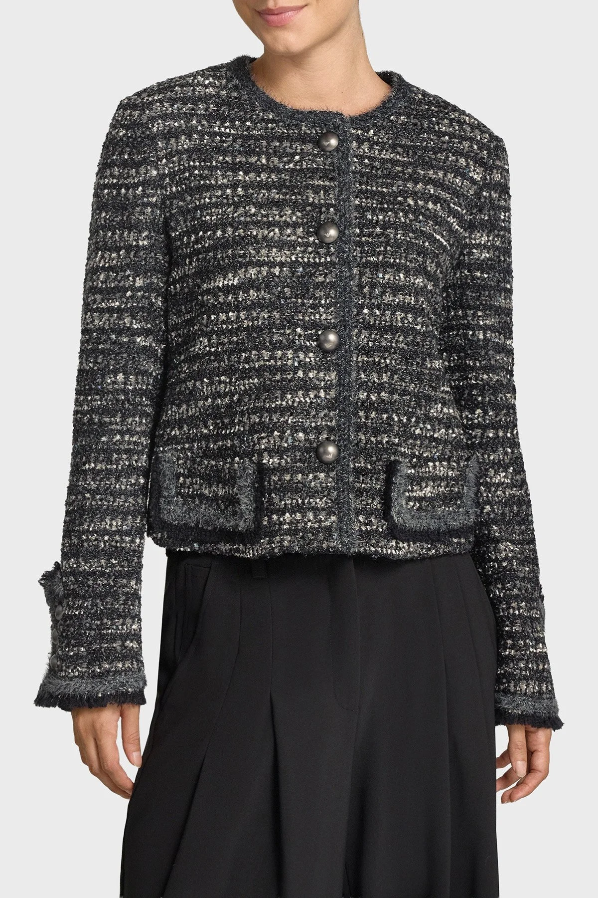 Emporio Armani Yün Karışımlı Yuvarlak Yaka Kadın Ceket EW004236 AF24396 FC366 Gri melanj - 1