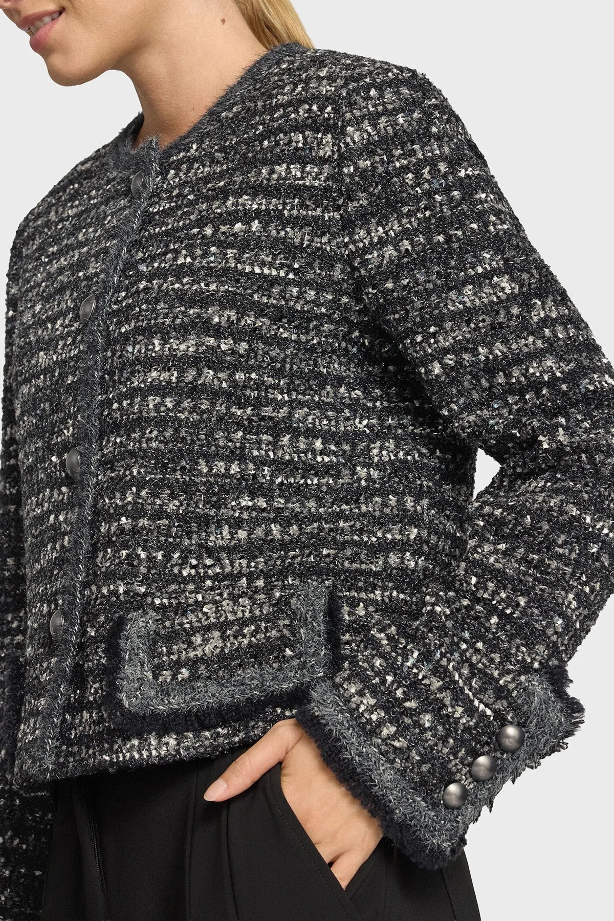 Emporio Armani Yün Karışımlı Yuvarlak Yaka Kadın Ceket EW004236 AF24396 FC366 Gri melanj - 4