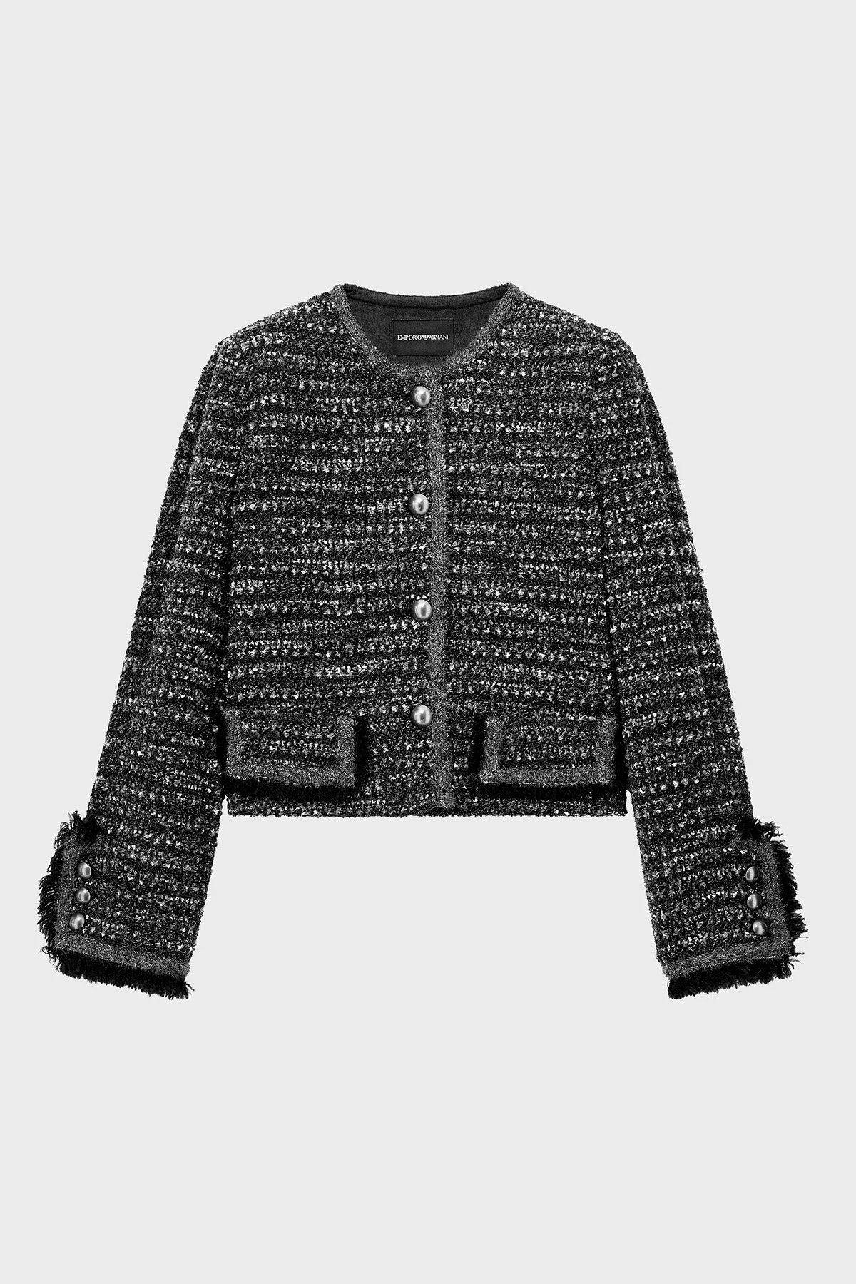 Emporio Armani Yün Karışımlı Yuvarlak Yaka Kadın Ceket EW004236 AF24396 FC366 Gri melanj - 5