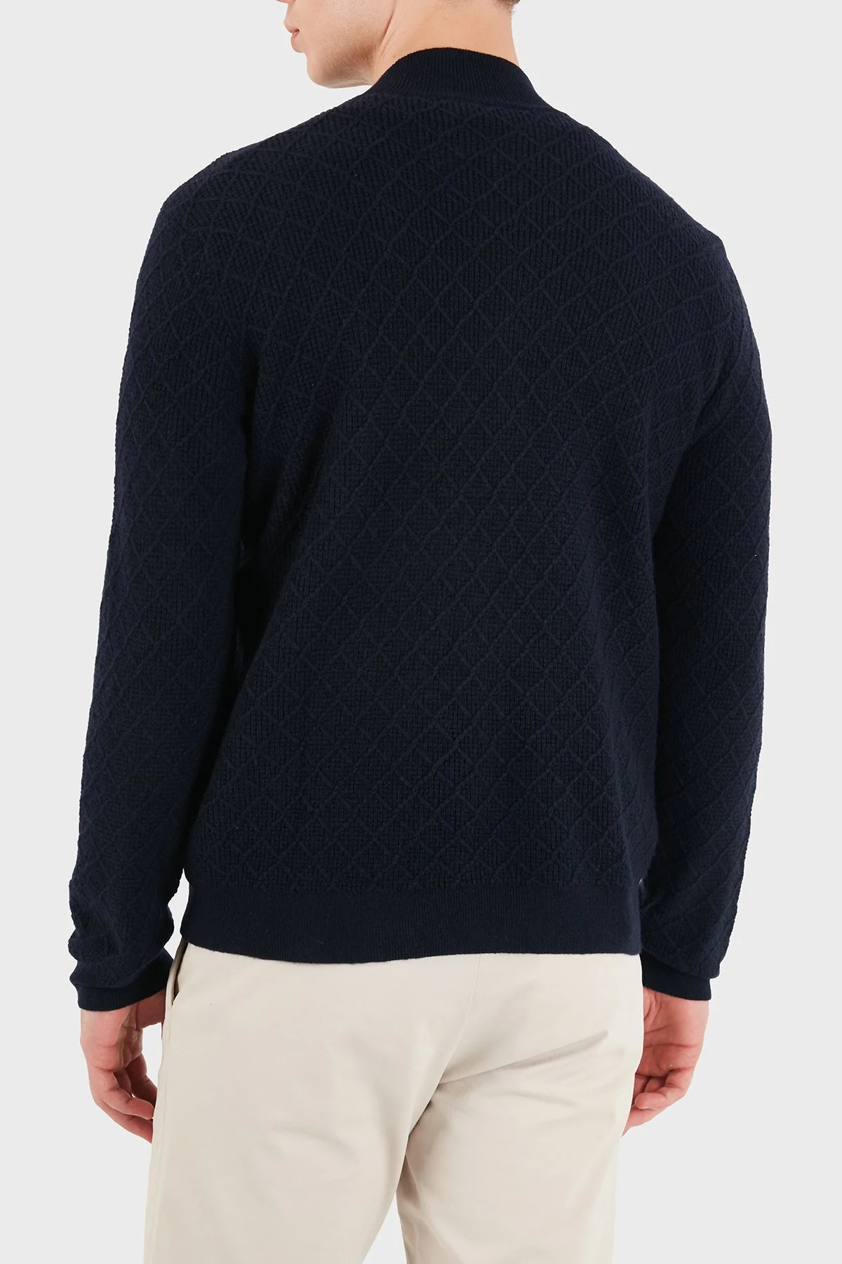 Emporio Armani Yün ve Kaşmir Karışımlı Dik Yaka Fermuarlı Erkek Hırka EM007388 AF29684 MB109 Lacivert - 3