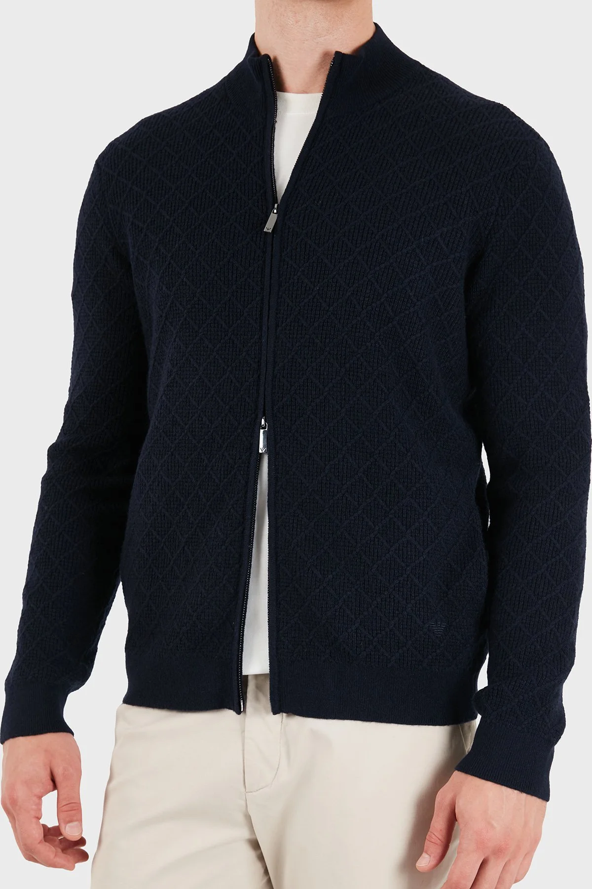 Emporio Armani Yün ve Kaşmir Karışımlı Dik Yaka Fermuarlı Erkek Hırka EM007388 AF29684 MB109 Lacivert - 4