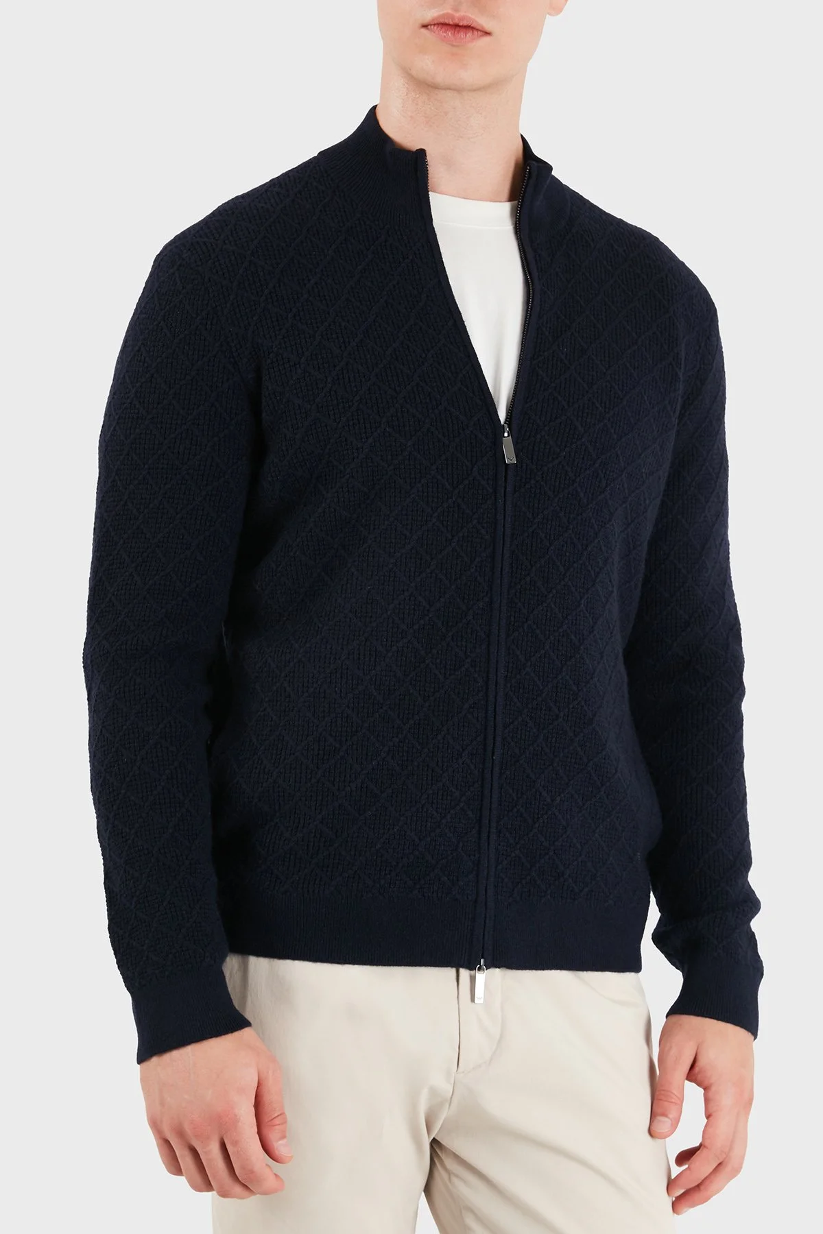 Emporio Armani Yün ve Kaşmir Karışımlı Dik Yaka Fermuarlı Erkek Hırka EM007388 AF29684 MB109 Lacivert - 5