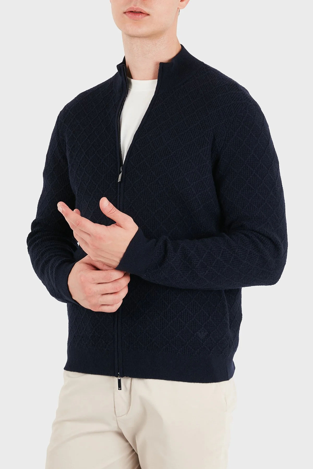 Emporio Armani Yün ve Kaşmir Karışımlı Dik Yaka Fermuarlı Erkek Hırka EM007388 AF29684 MB109 Lacivert - 6