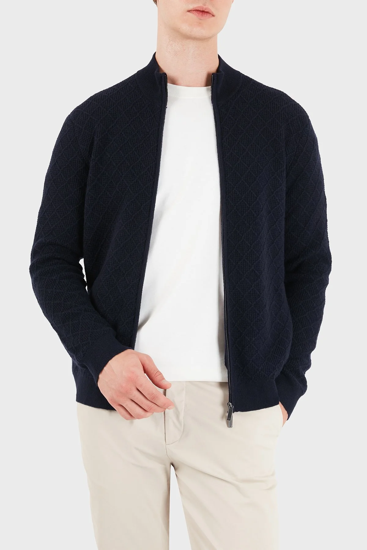 Emporio Armani Yün ve Kaşmir Karışımlı Dik Yaka Fermuarlı Erkek Hırka EM007388 AF29684 MB109 Lacivert - 7