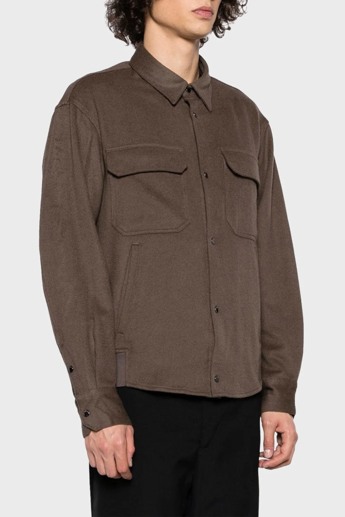 Emporio Armani Yün ve Kaşmir Karışımlı Regular Fit Erkek Gömlek 6R1C61 1NTYZ 0440 KAHVE - 1