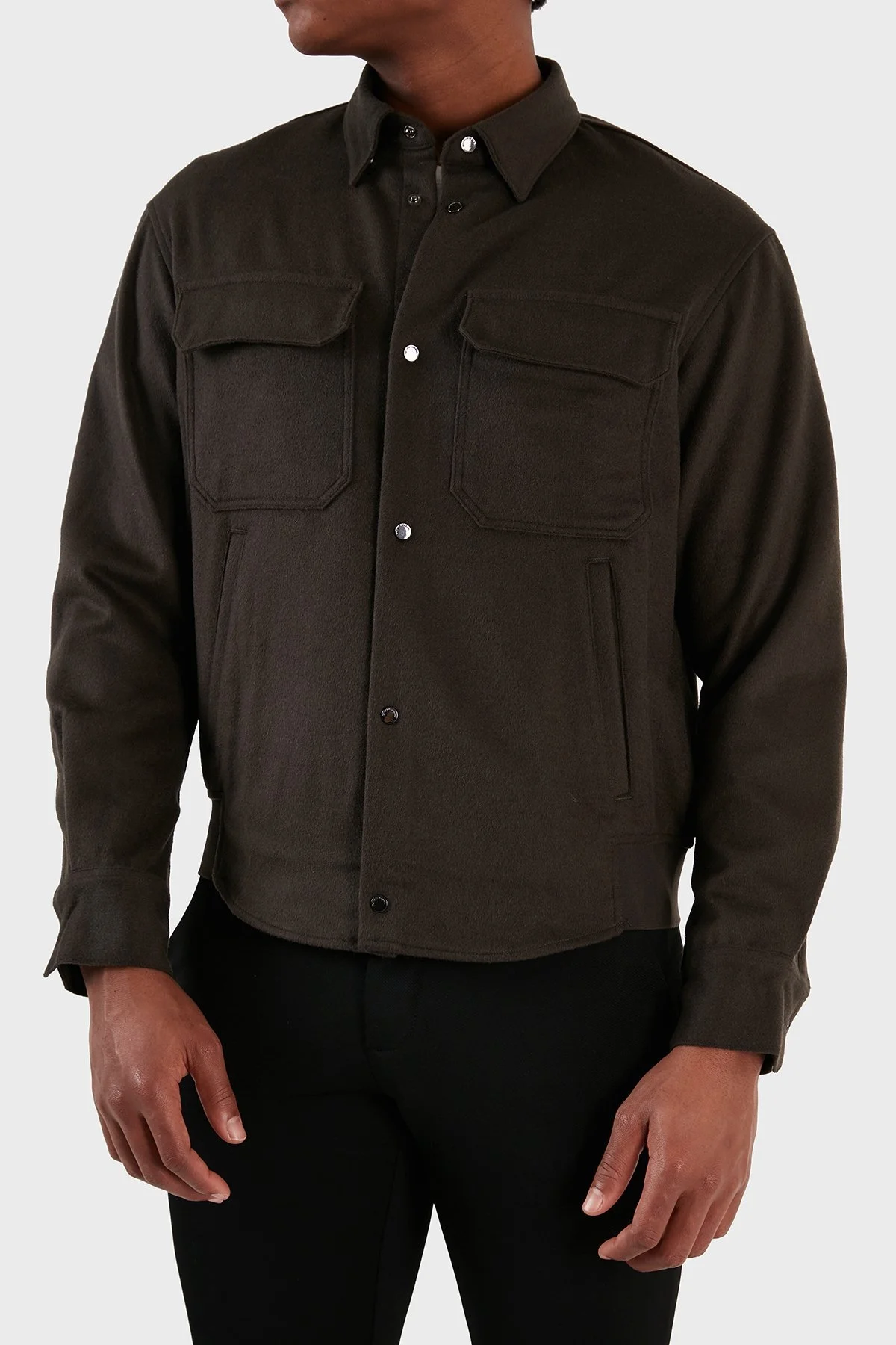 Emporio Armani Yün ve Kaşmir Karışımlı Regular Fit Erkek Gömlek 6R1C61 1NTYZ 05A6 KOYU ANTRASİT - 9