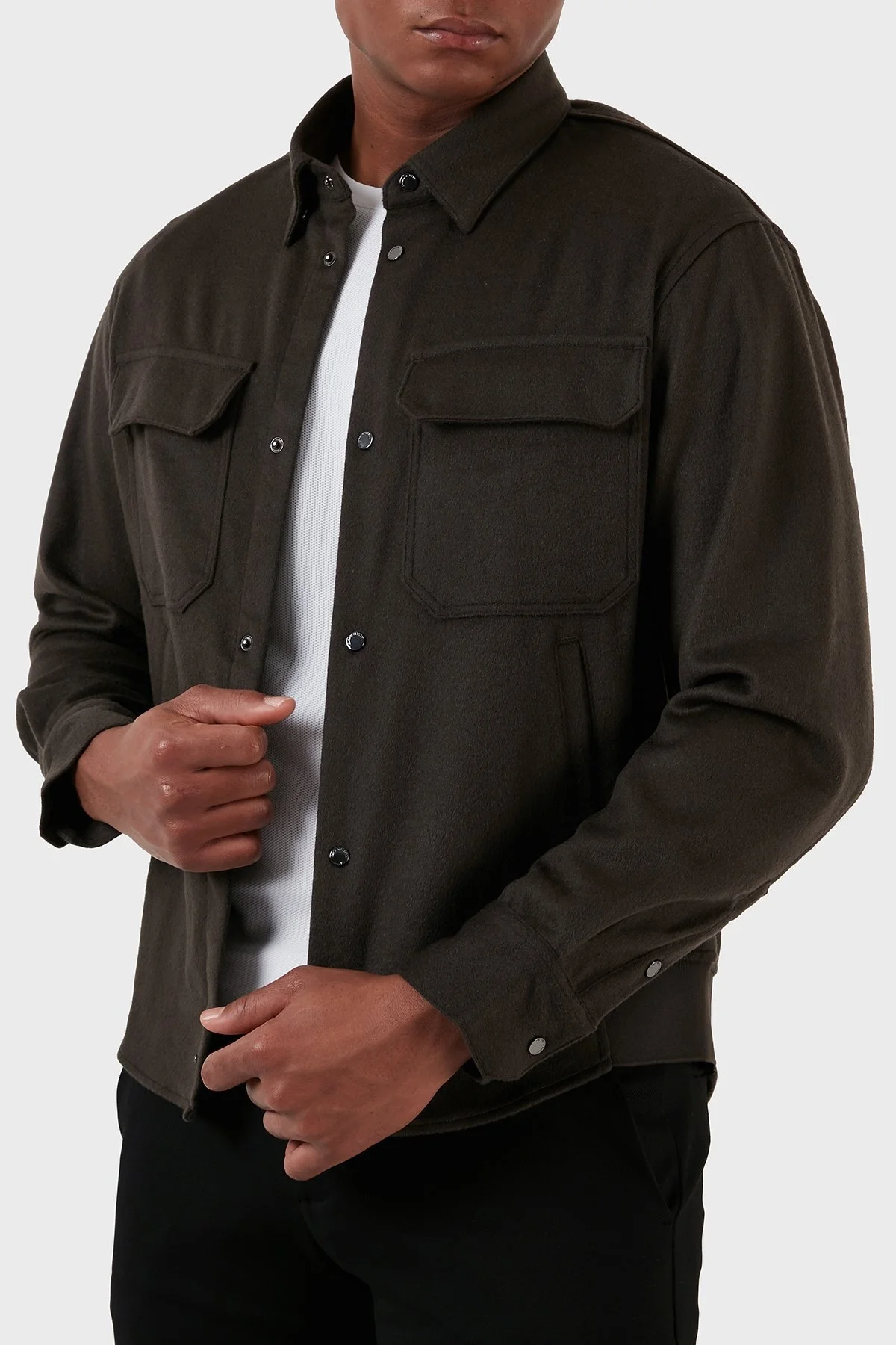 Emporio Armani Yün ve Kaşmir Karışımlı Regular Fit Erkek Gömlek 6R1C61 1NTYZ 05A6 KOYU ANTRASİT - 10