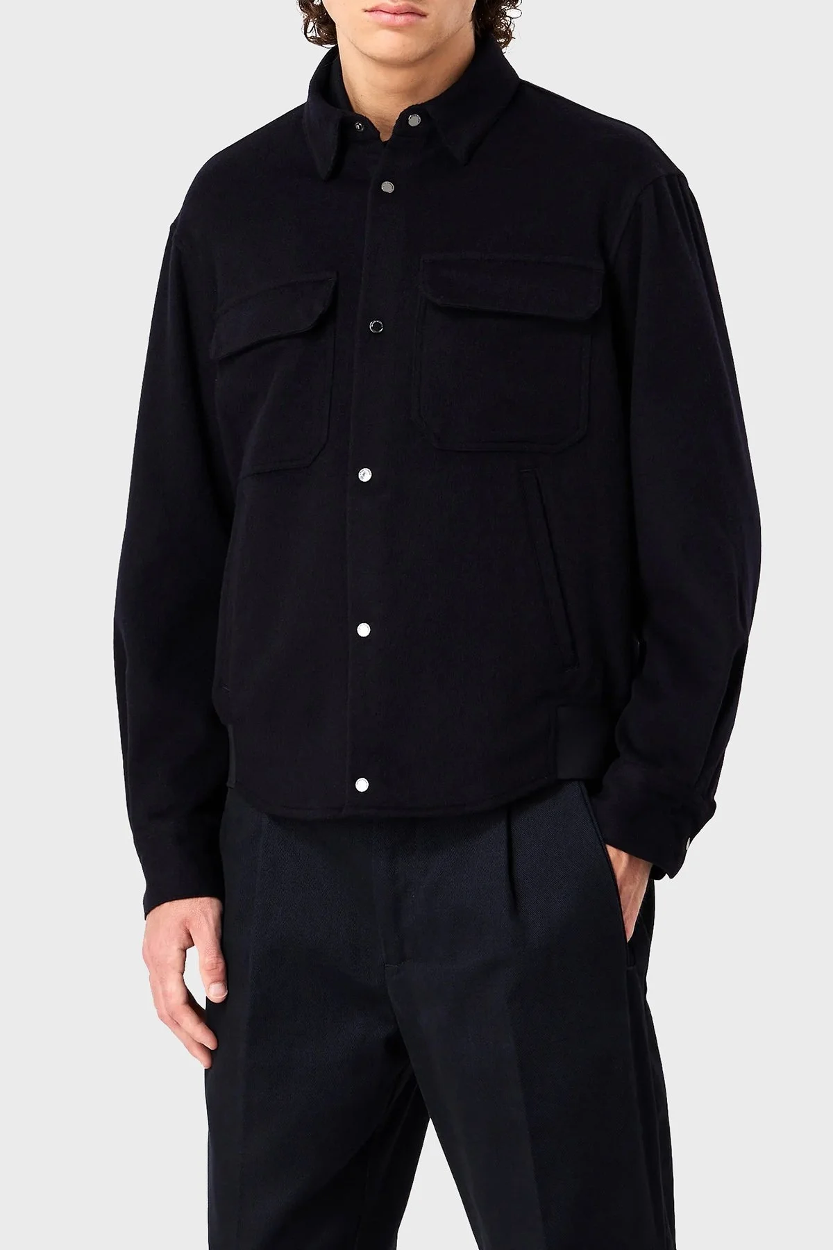 Emporio Armani Yün ve Kaşmir Karışımlı Regular Fit Erkek Gömlek 6R1C61 1NTYZ 0920 LACİVERT - 1